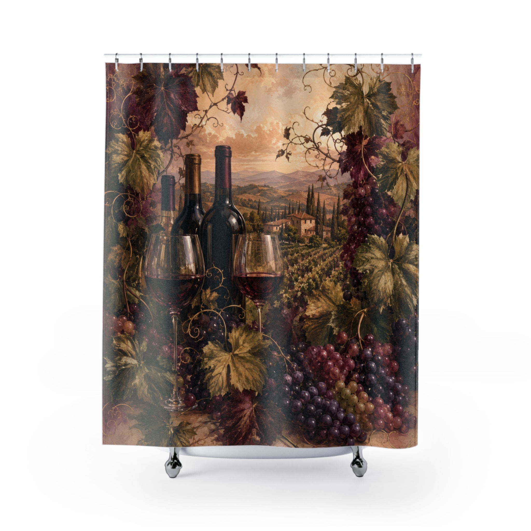 Wine Shower Curtain: Burgundy Vineyard Grape Vine