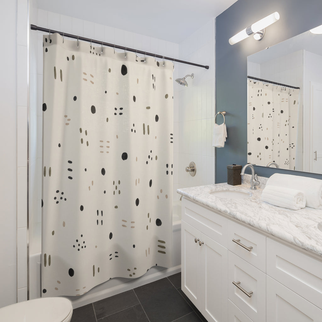 Black Beige Dot Dash Shower Curtain