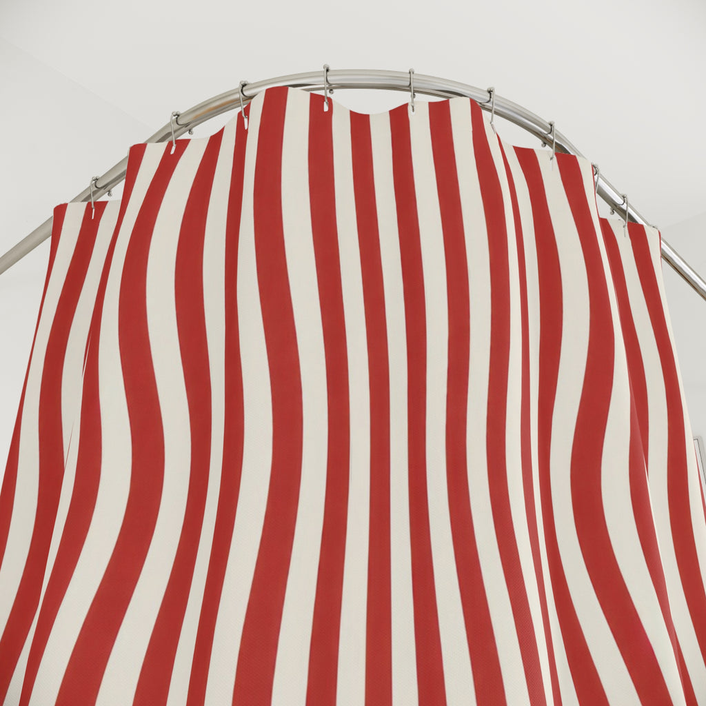 Red and White Striped Shower Curtain: Wavy Vertical Stripe