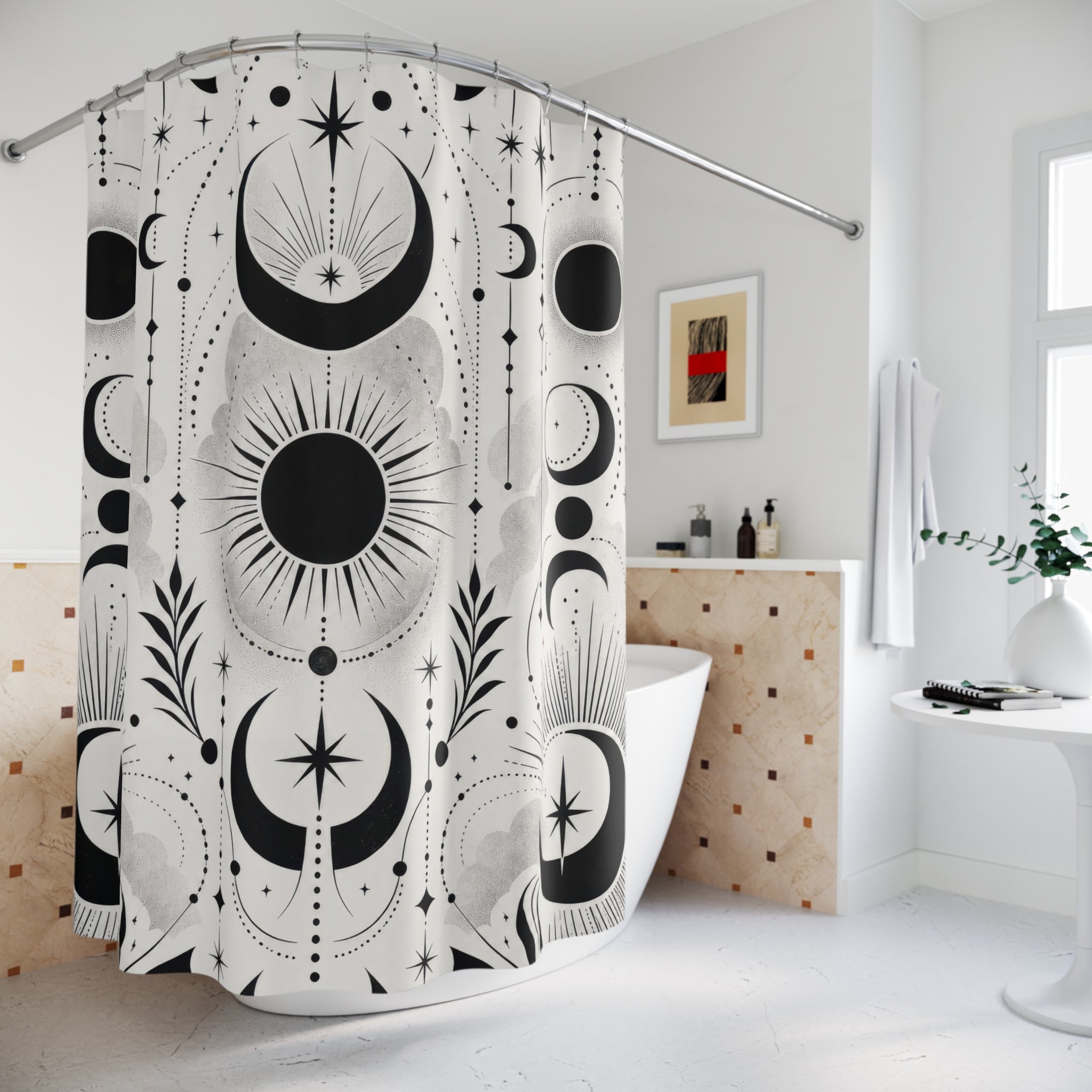 Black White Celestial Shower Curtain