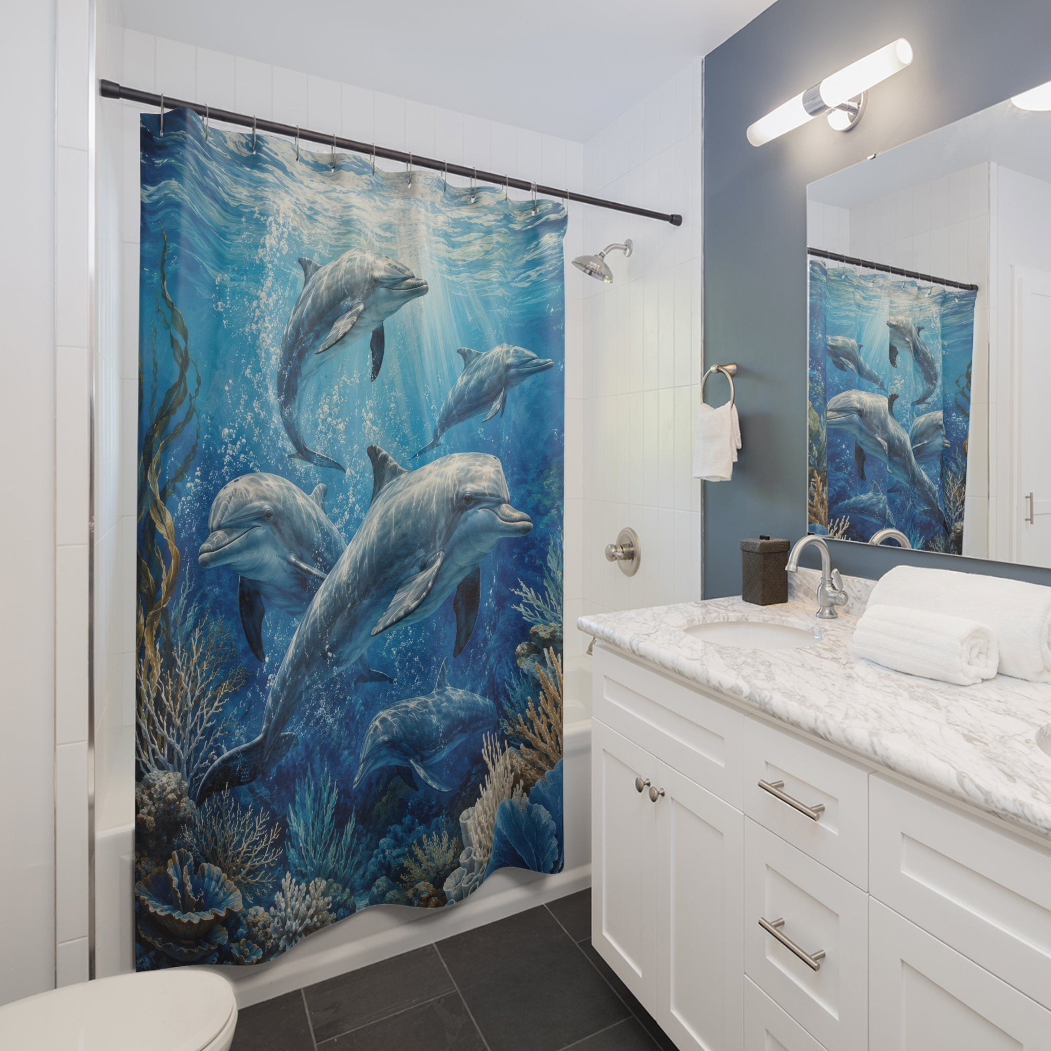 Dolphin Shower Curtain: Aqua Ocean