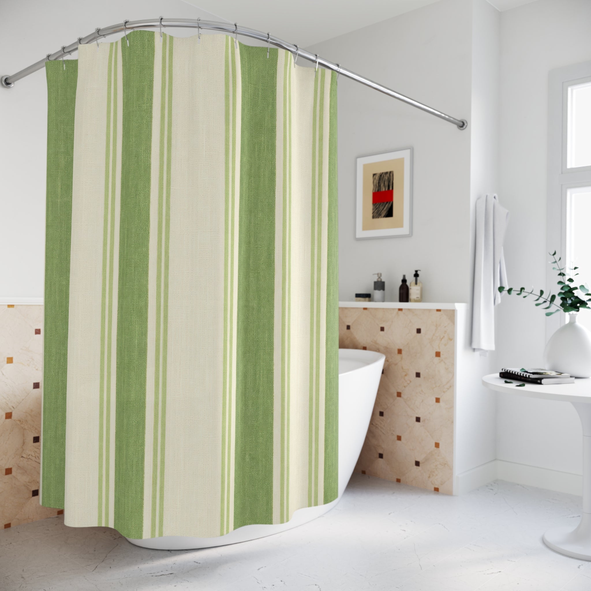 Clover Green Stripe Shower Curtain