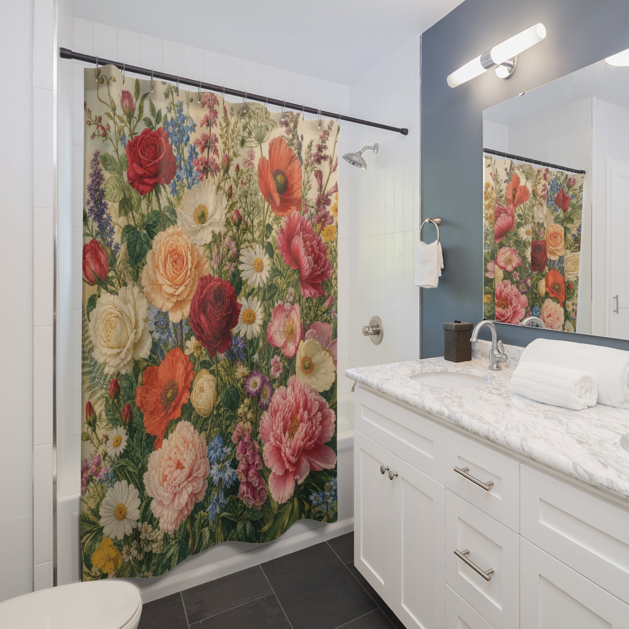 Botanical Floral Shower Curtain: Vintage Flower Garden