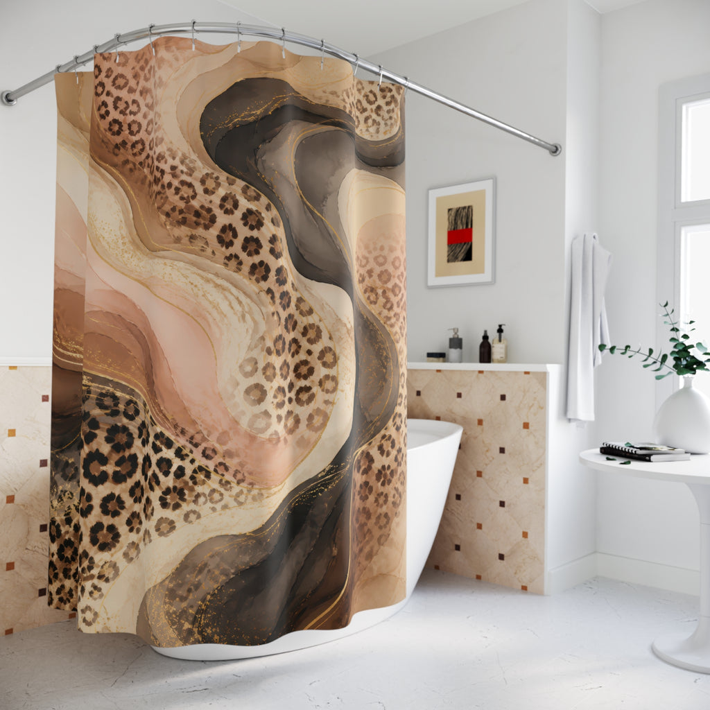 Cream Cocoa Marbled Leopard Shower Curtain