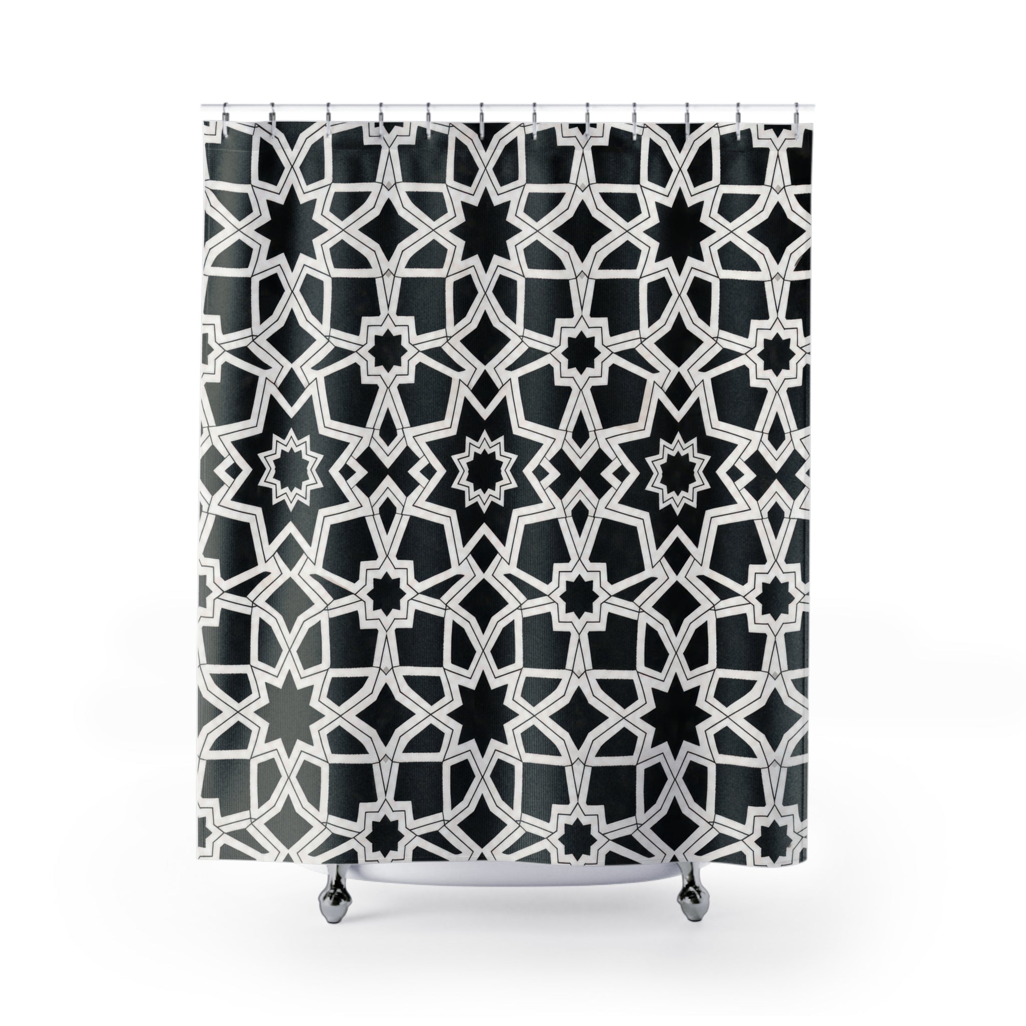 Black White Star Geometric Shower Curtain