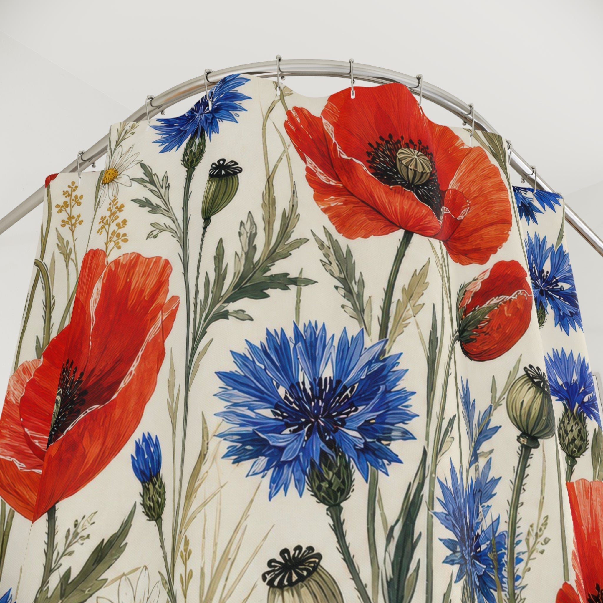 Red Orange Wildflower Meadow Shower Curtain