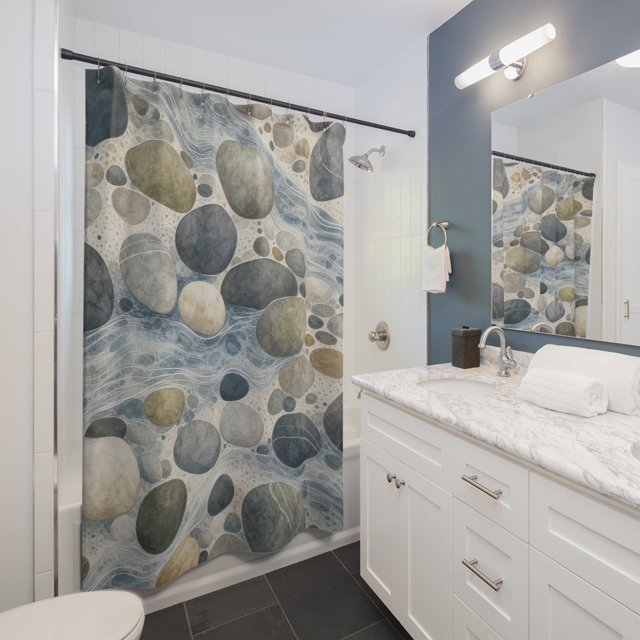 River Stone Watercolor Shower Curtain