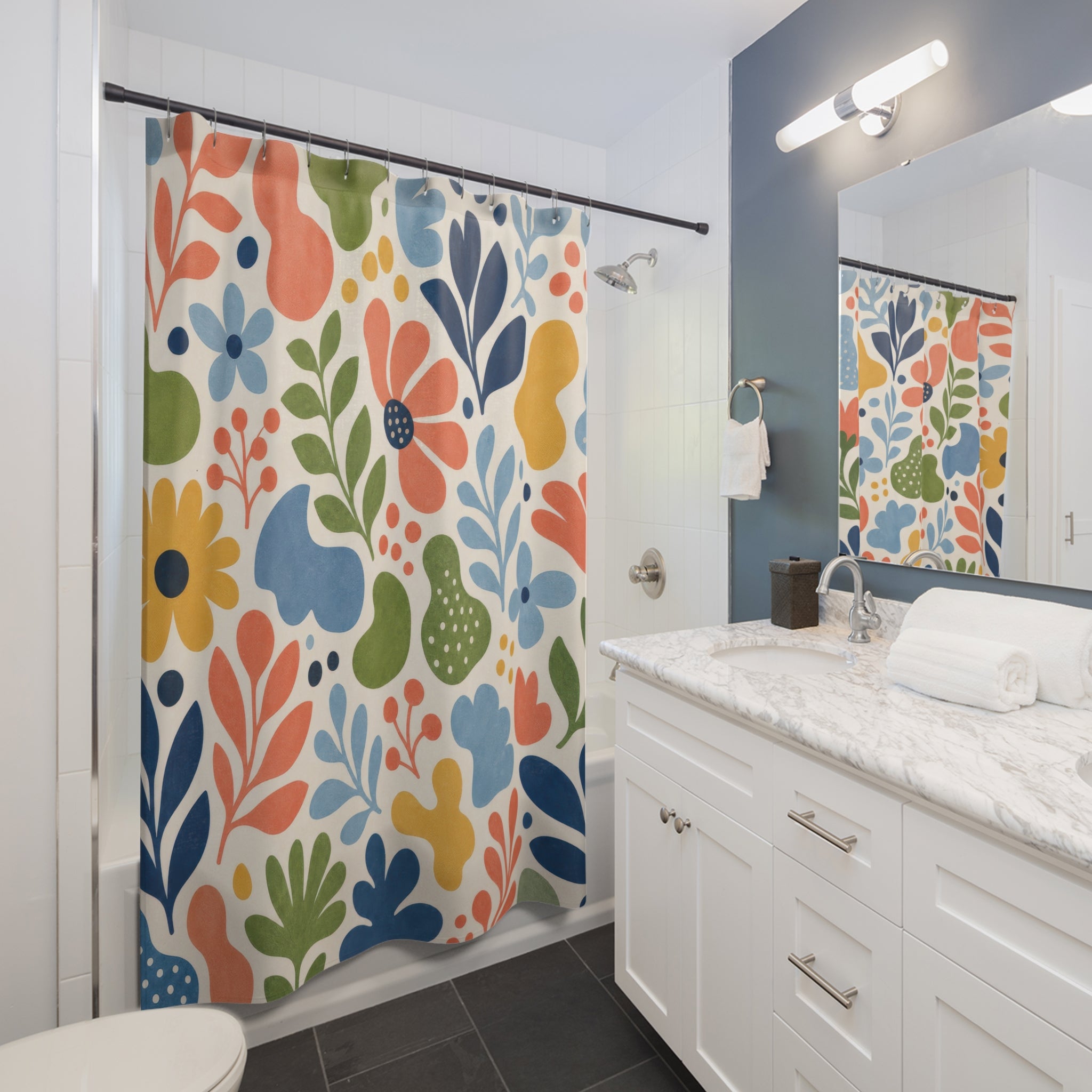 Bright Folk Flower Floral Shower Curtain