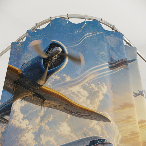 Airplane Shower Curtain: Vintage Aviation Sky