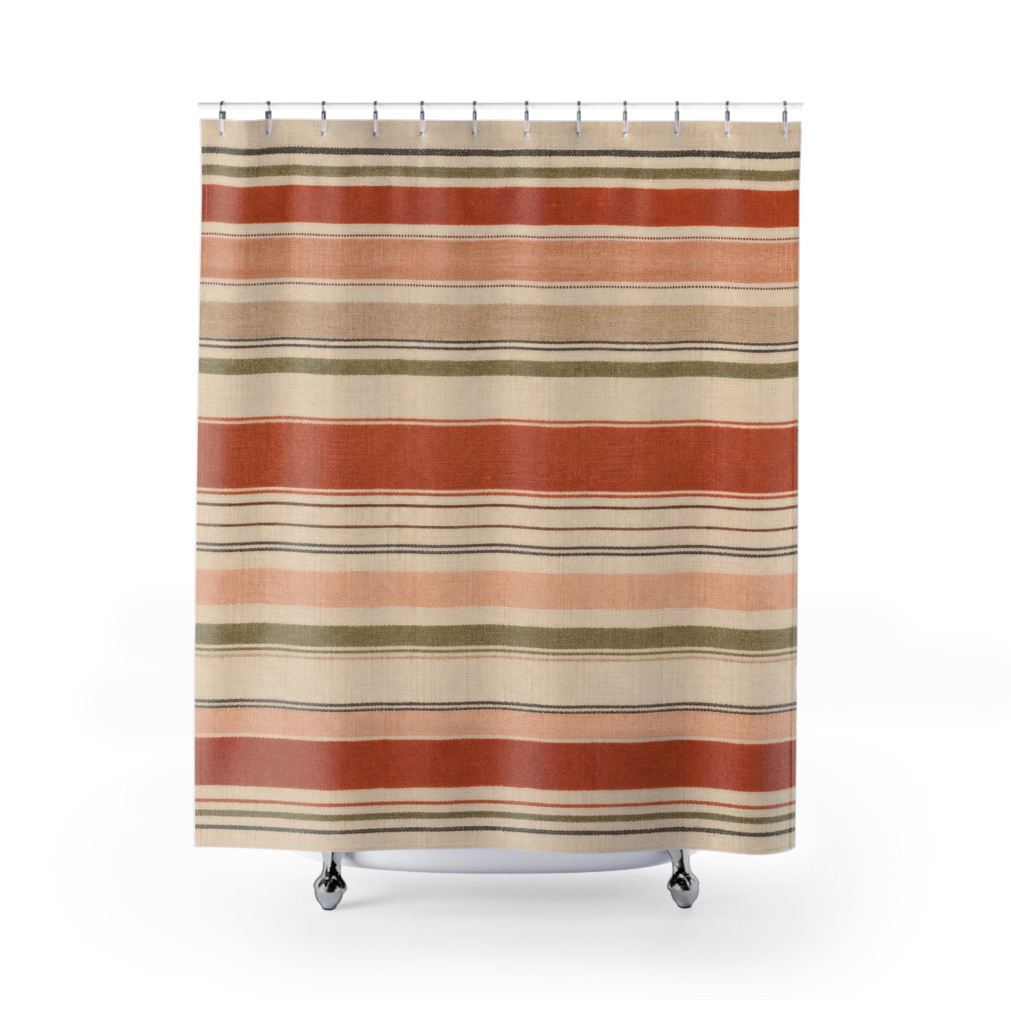 Navy Ivory Watercolor Vertical Stripe Shower Curtain