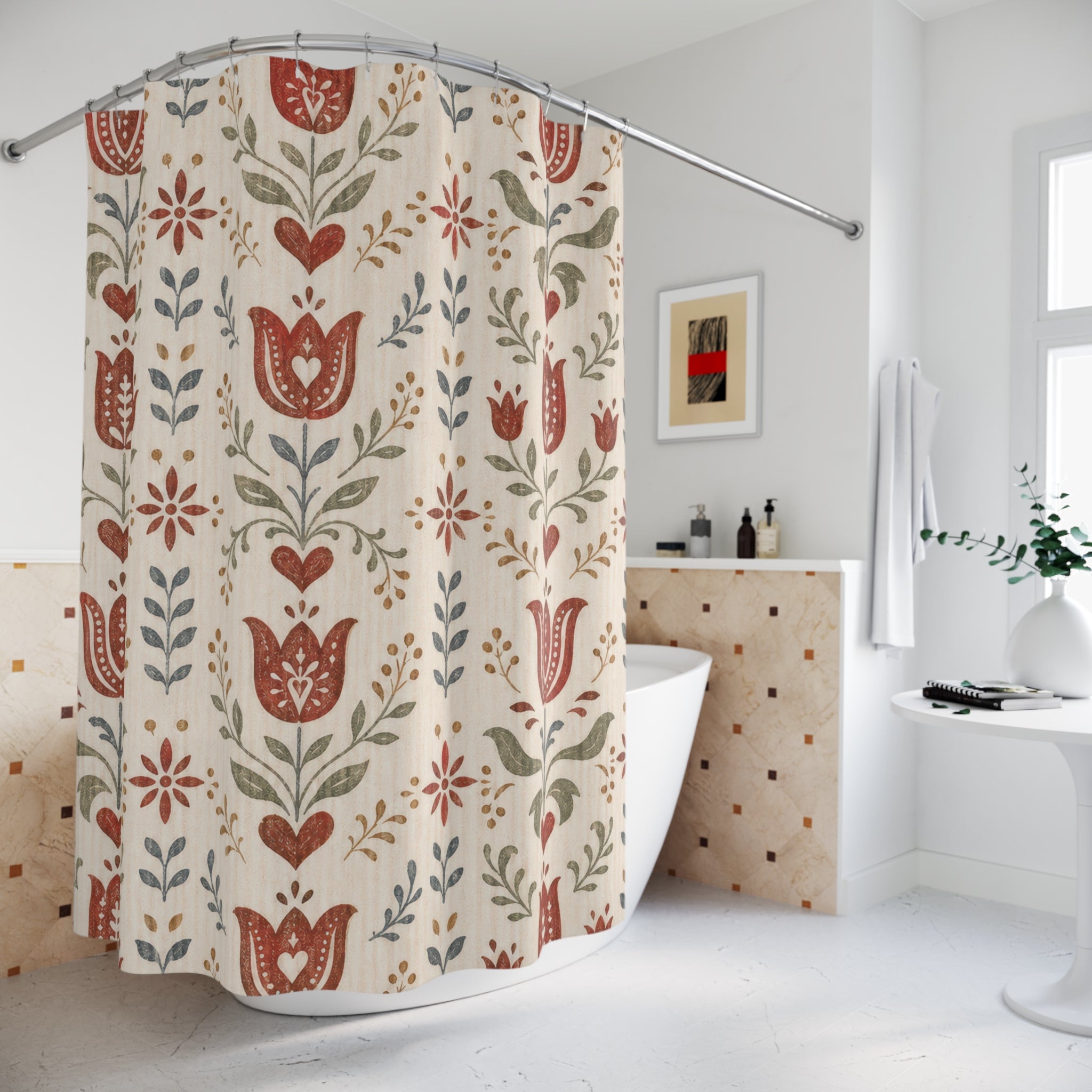 Swedish Folk Floral Shower Curtain