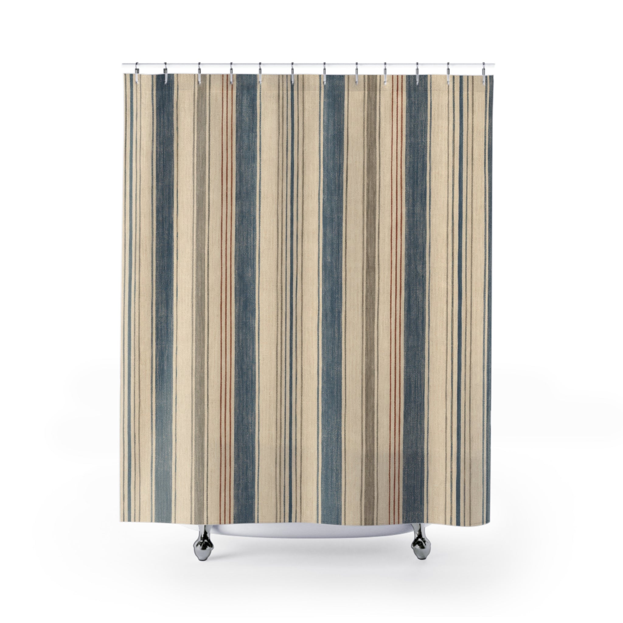 Faded Blue Tan Stripe Shower Curtain