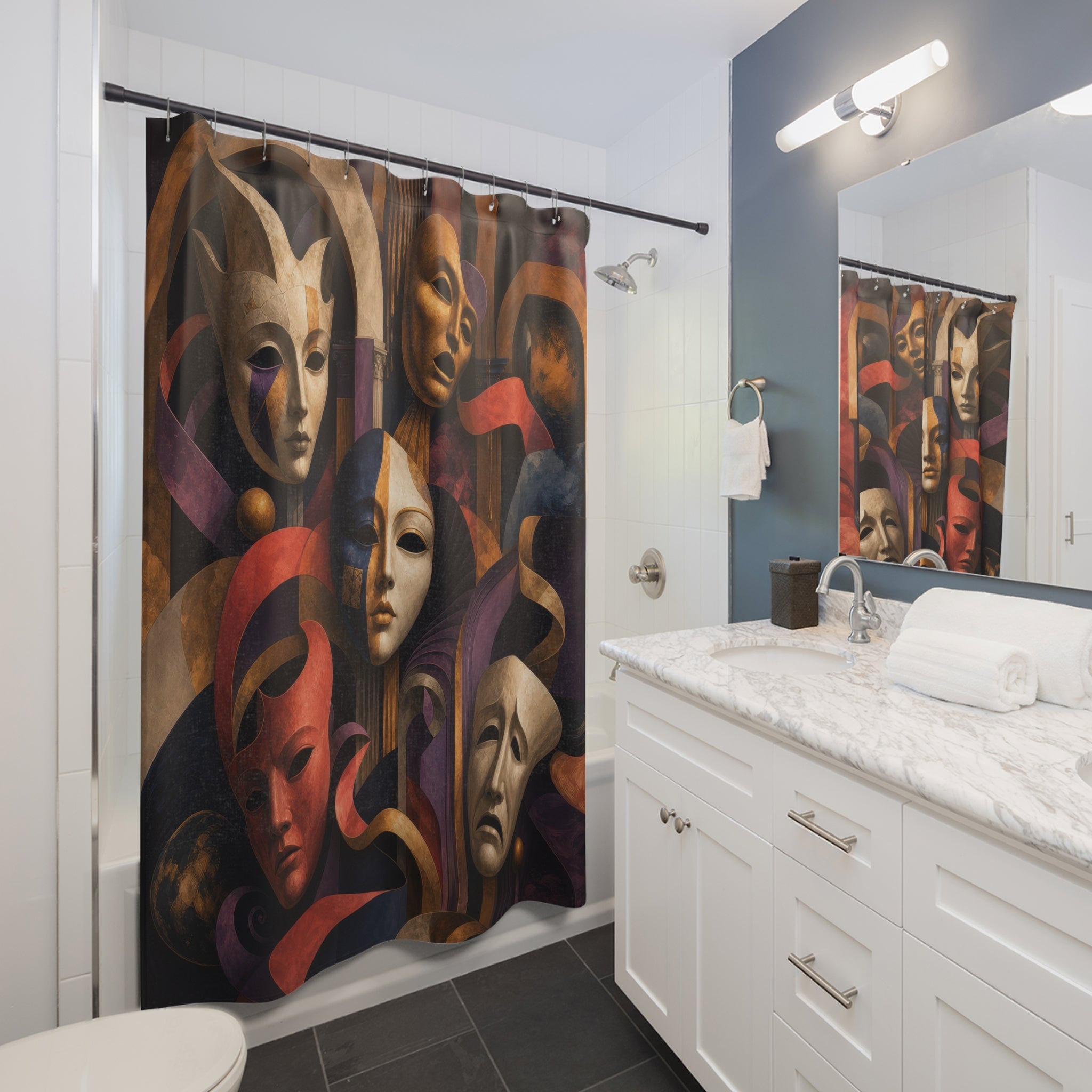 Surreal Theatre Masks Artistic Shower Curtain
