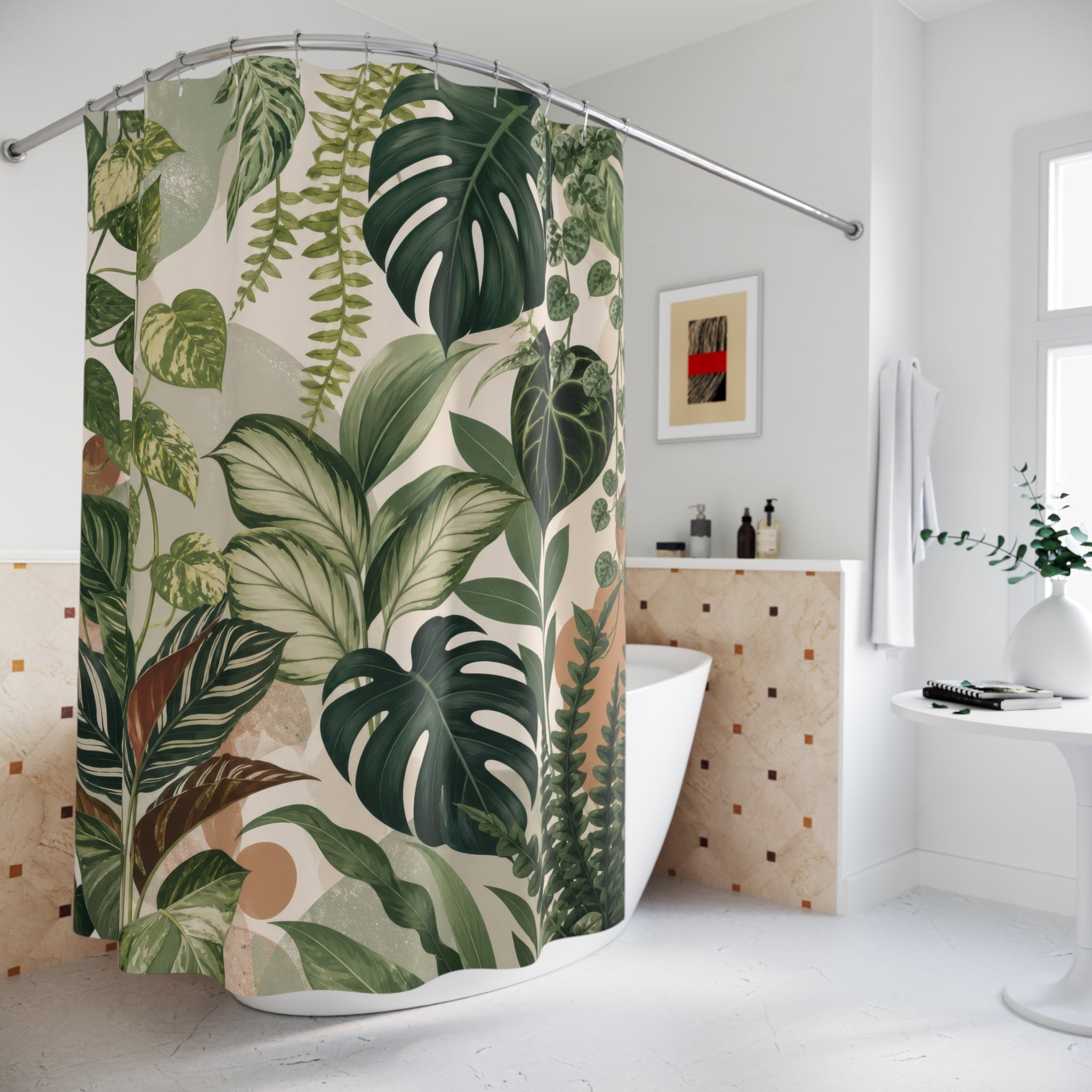 Plant Shower Curtain: Green Tropical Botanical Leaf Pattern