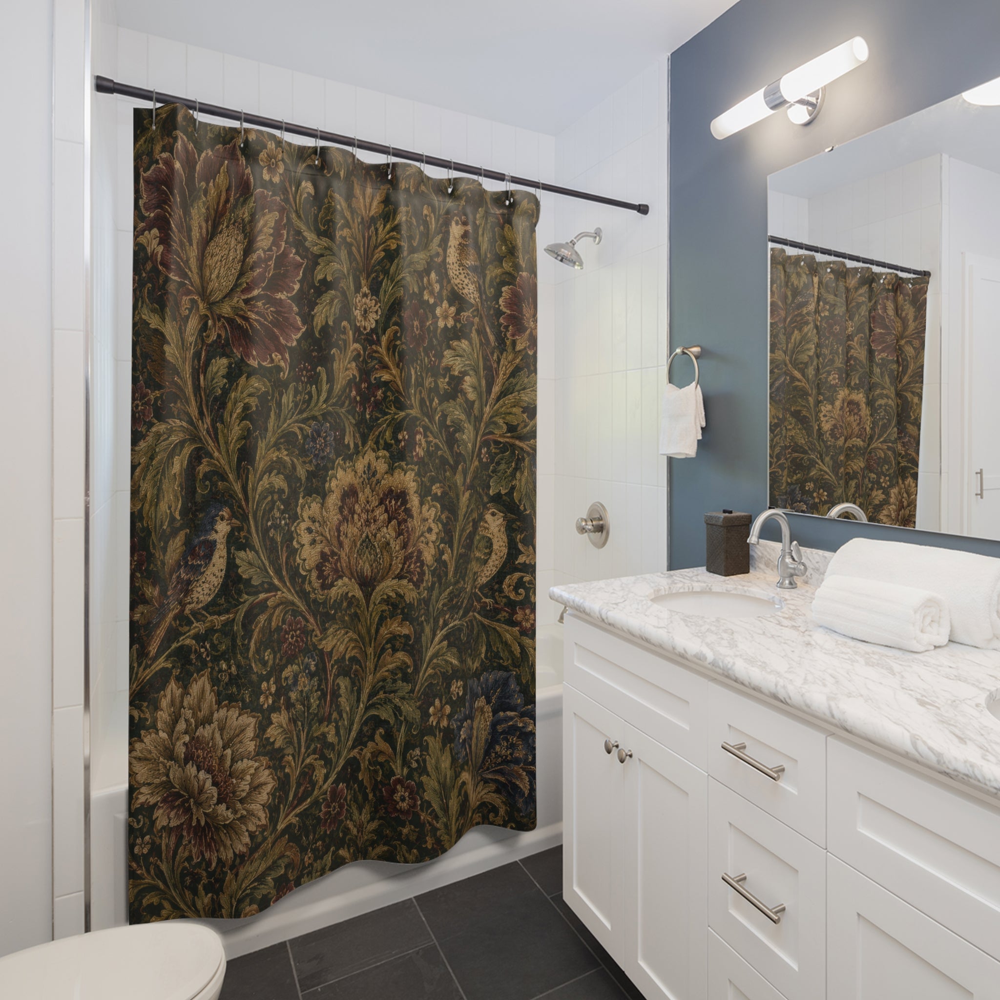 Tapestry Shower Curtain: Botanical Bird