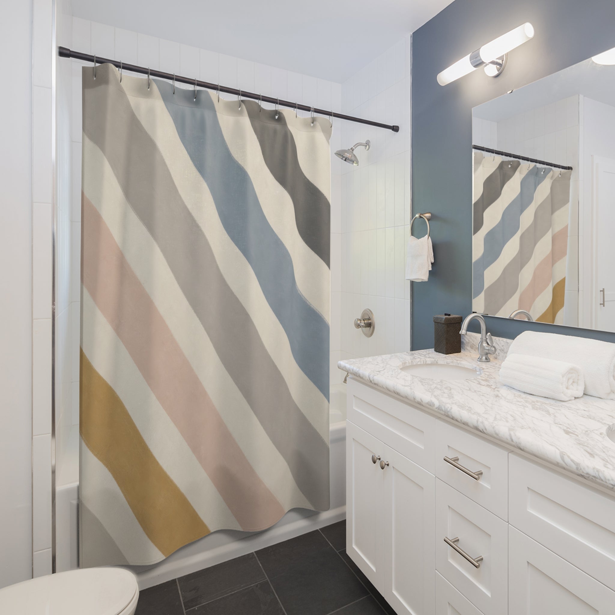 Diagonal Pastel Stripe Shower Curtain