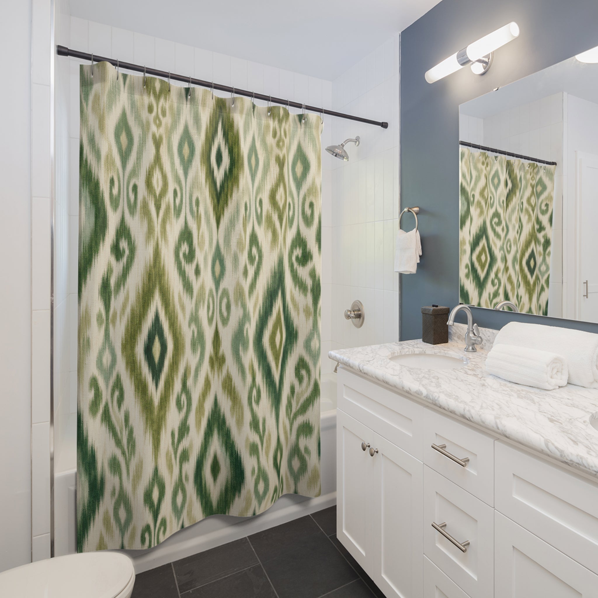 Olive Sage Diamond Shower Curtain