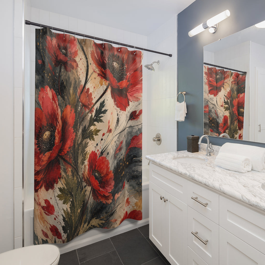 Scarlet Anemone Storm Shower Curtain