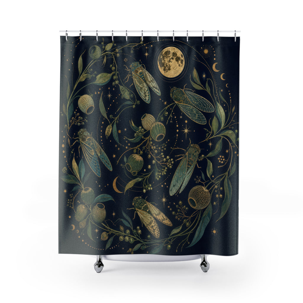 Moonlit Cicadas Artistic Shower Curtain