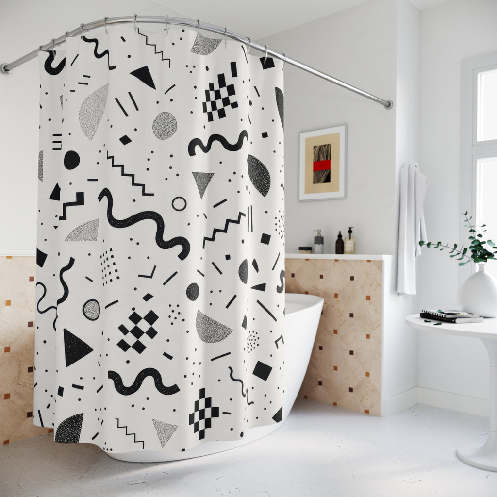 Black White Abstract Confetti Shower Curtain