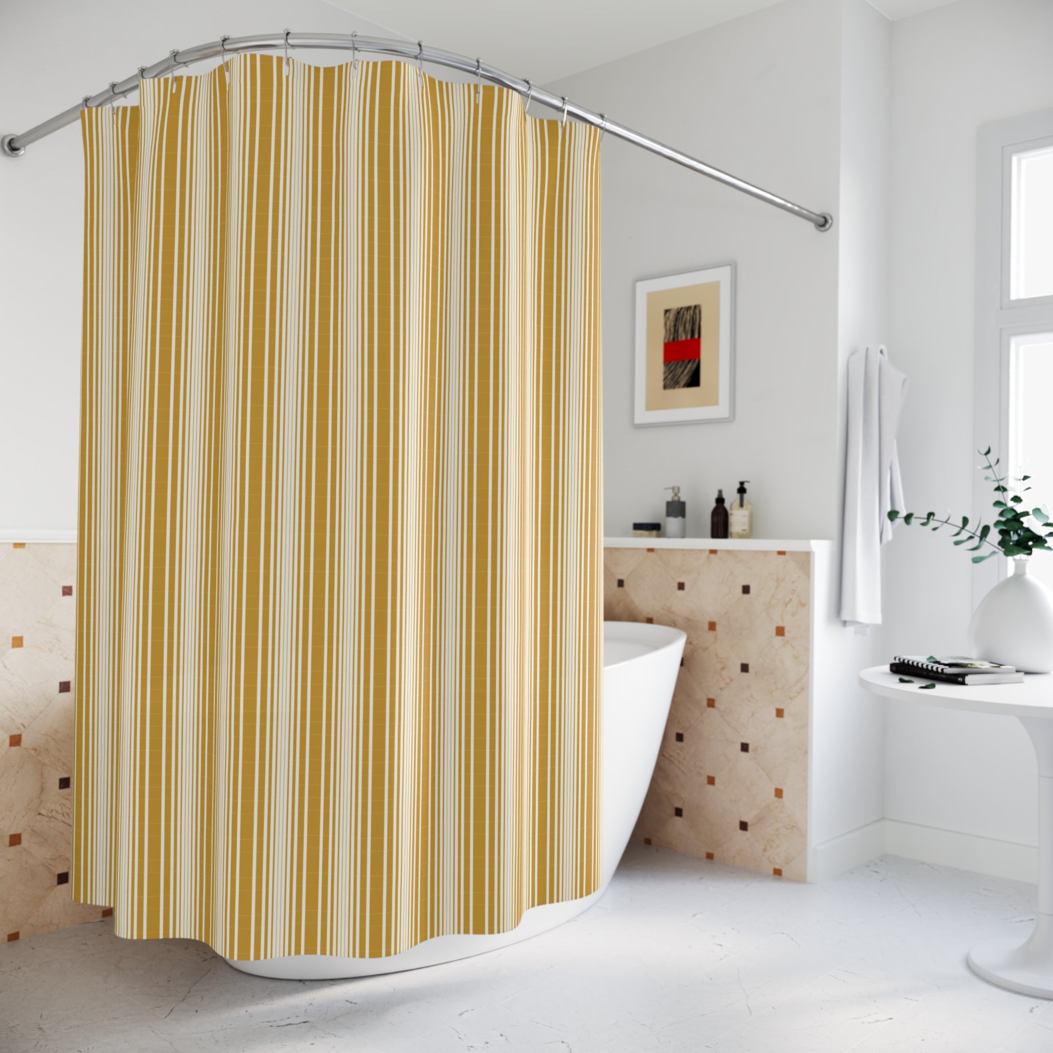 Yellow and White Graduated Stripe Shower Curtain