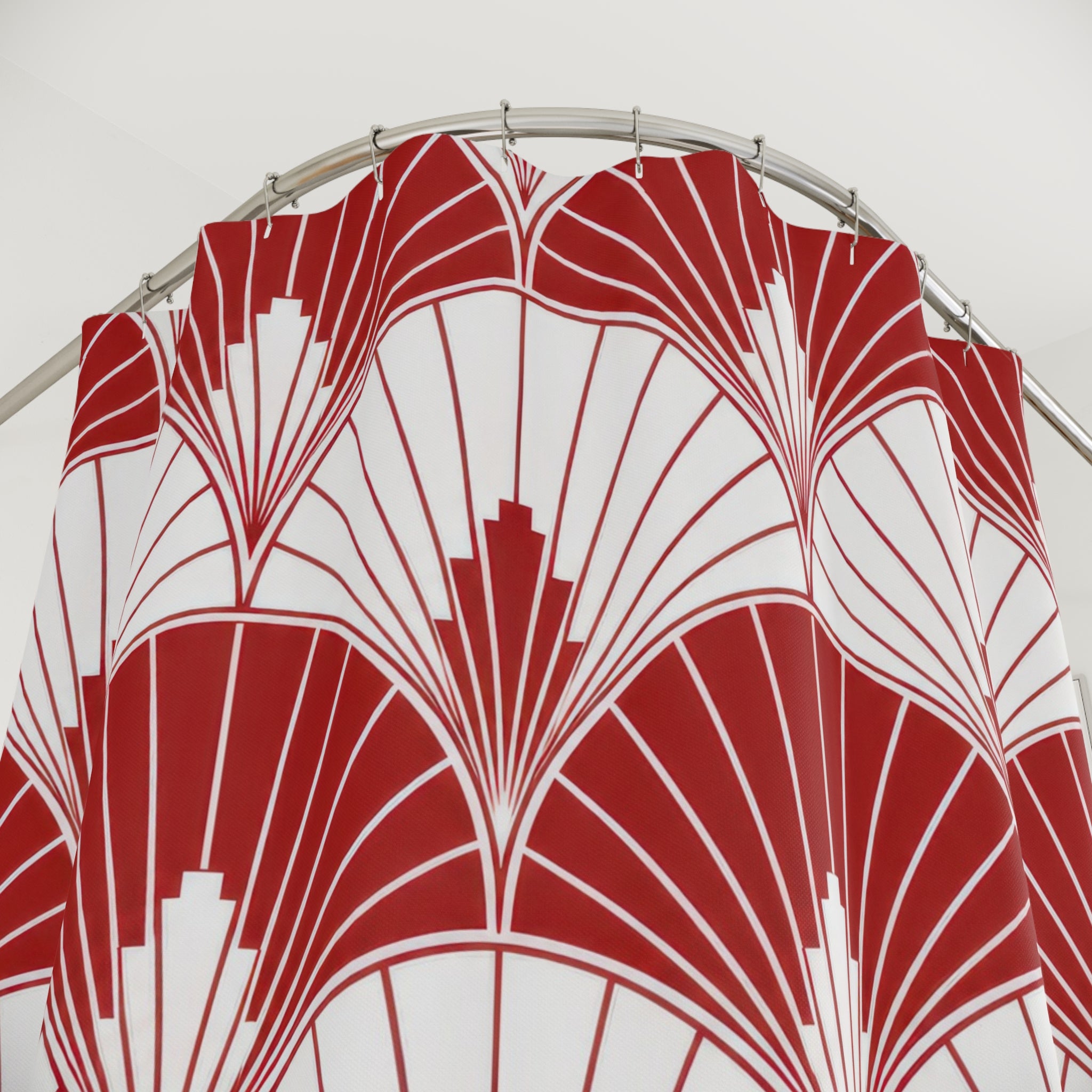 Red White Art Deco Shower Curtain