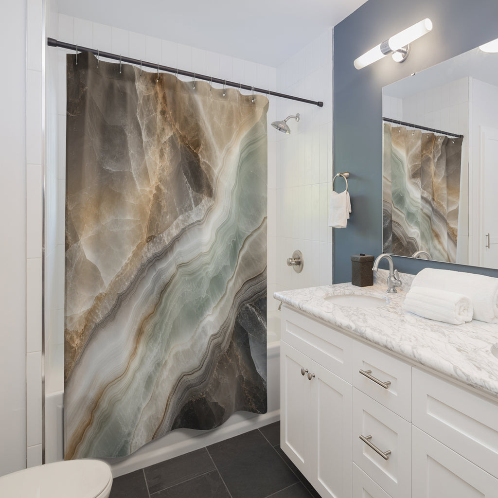 Agate Shower Curtain, Stone Abstract Bath Decor, Gray Teal Mineral Pattern, Neutral Guest Bathroom Decor, Natural Spa Style, Mineral Style