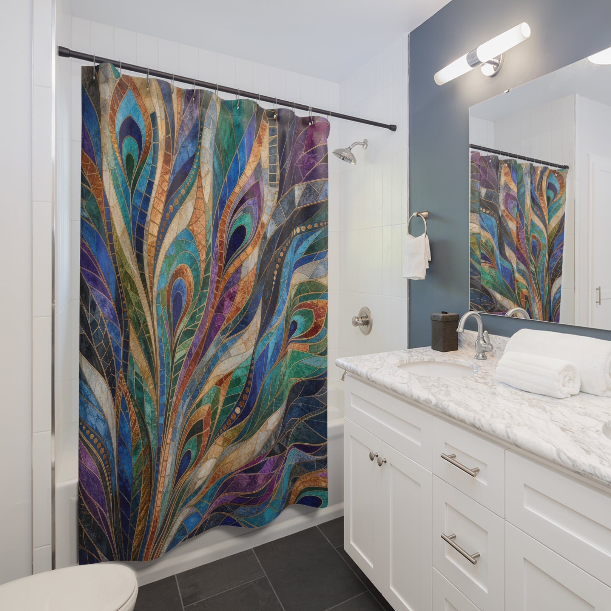 Prismatic Plume Mosaic Shower Curtain
