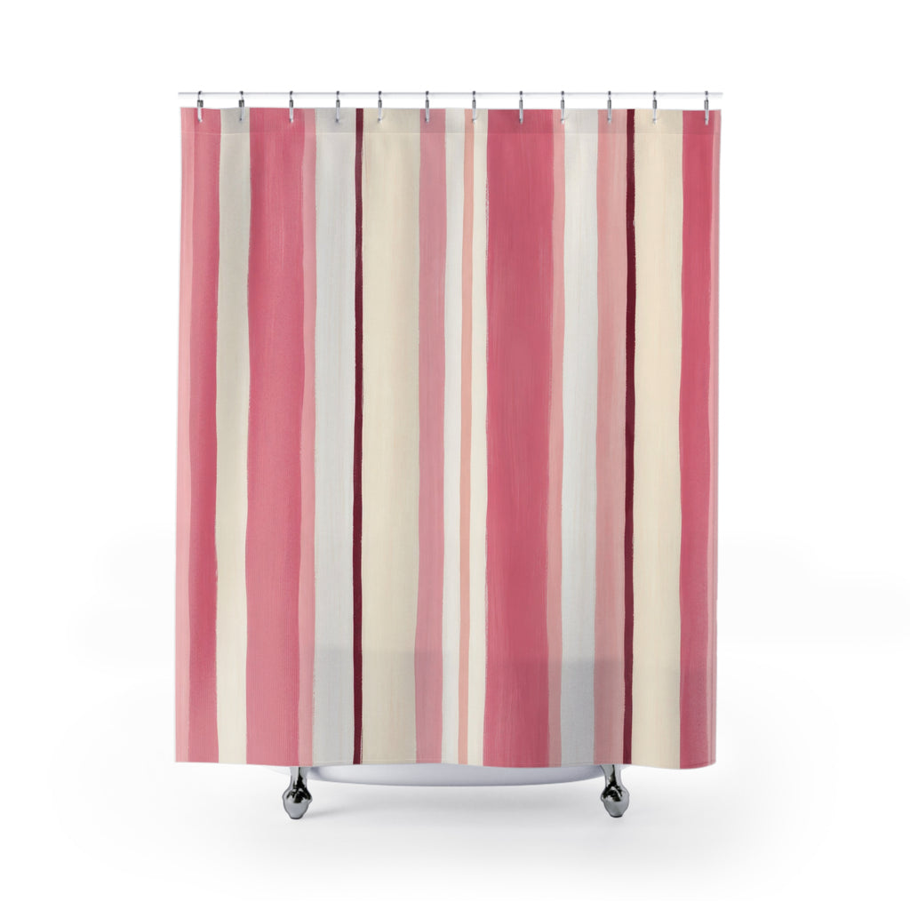 Rose Cream Brush Stripe Shower Curtain