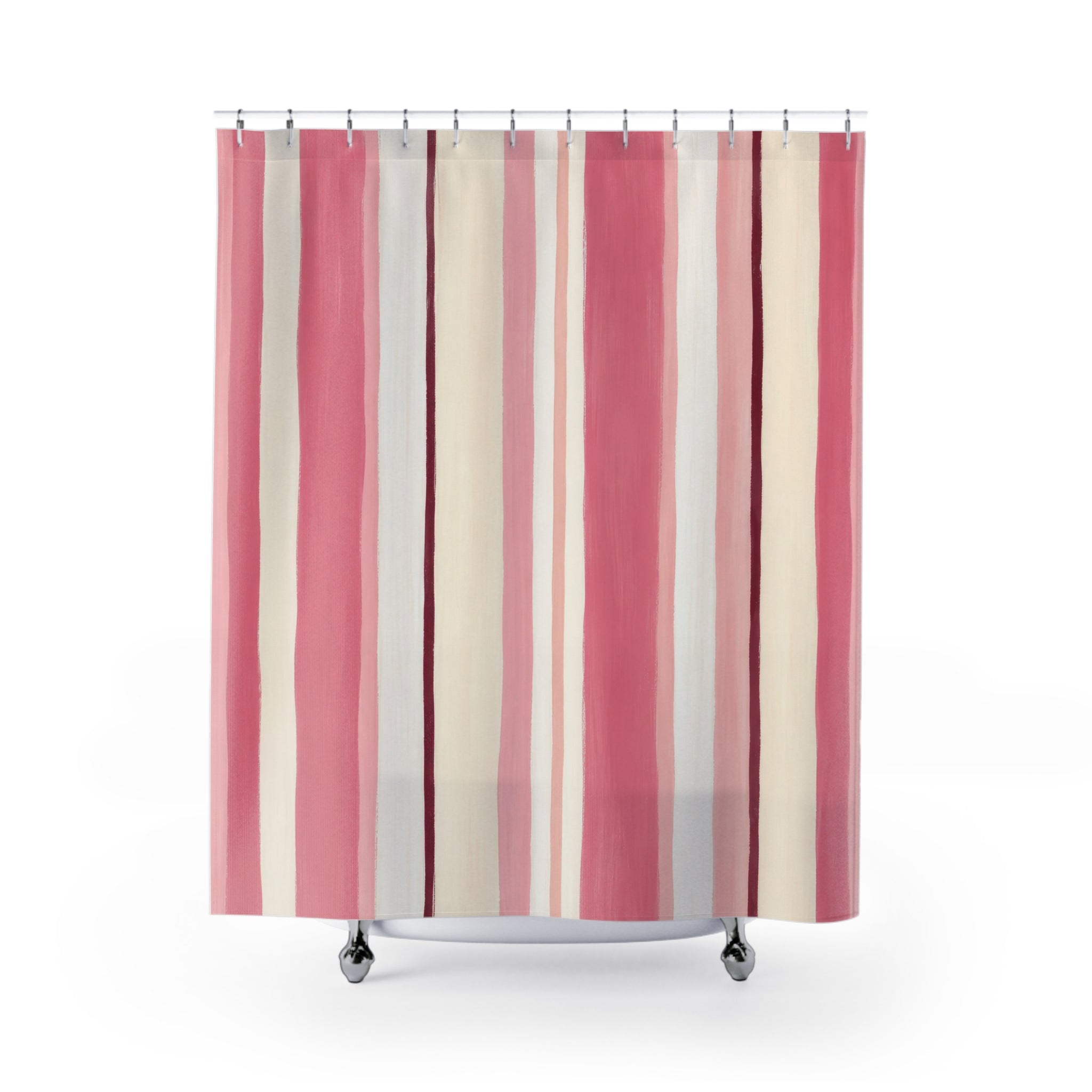 Rose Cream Brush Stripe Shower Curtain