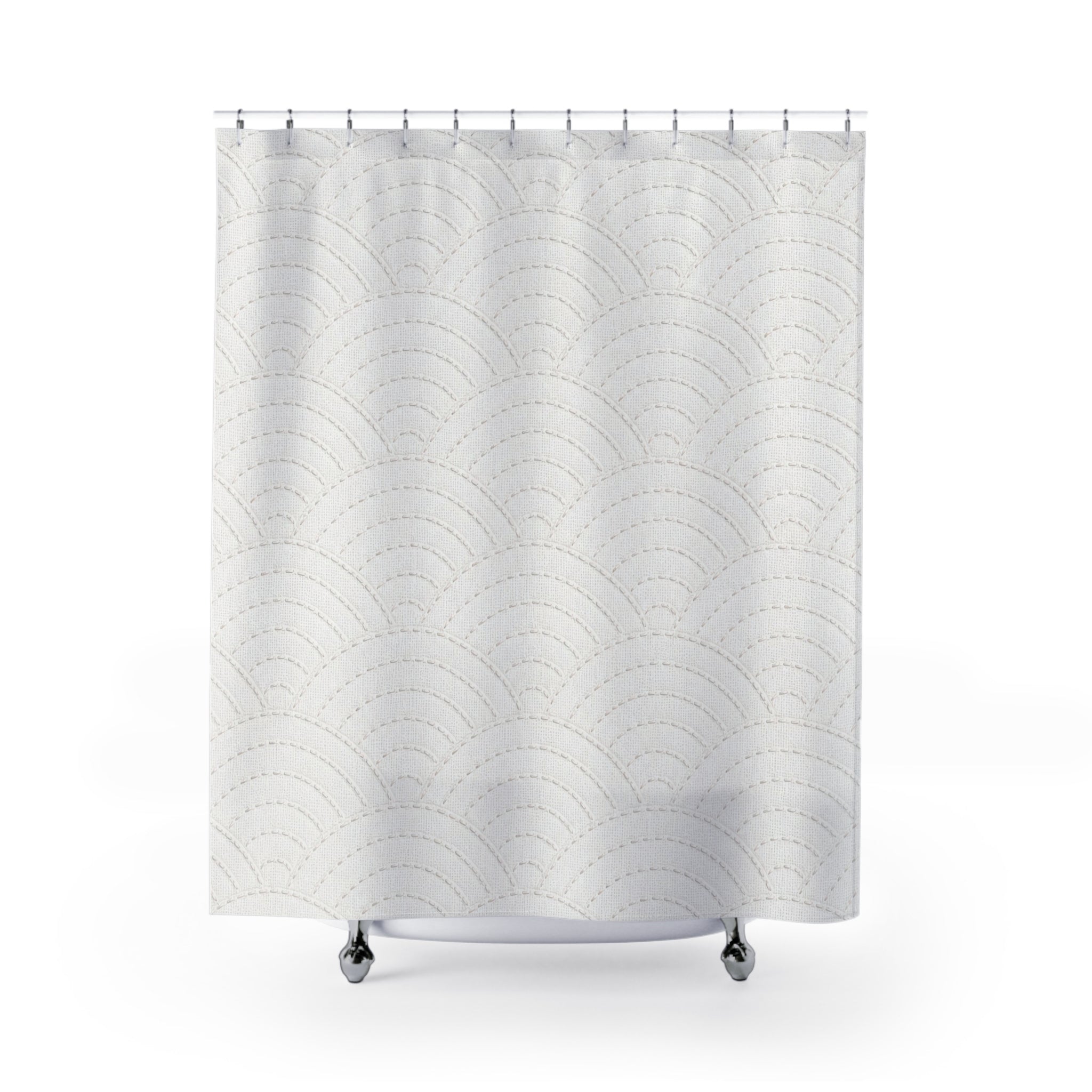 White Sashiko Wave Shower Curtain