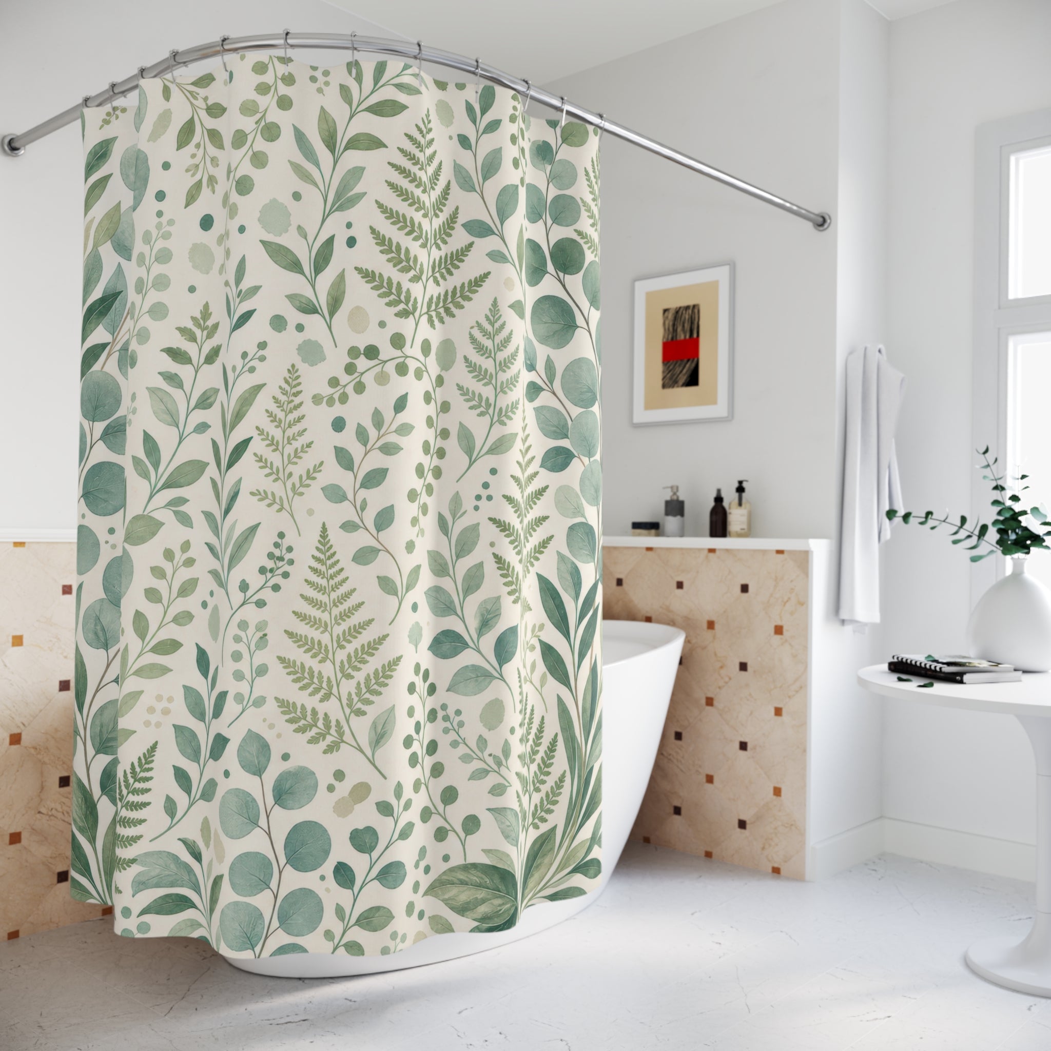 Green Leaf Botanical Shower Curtain