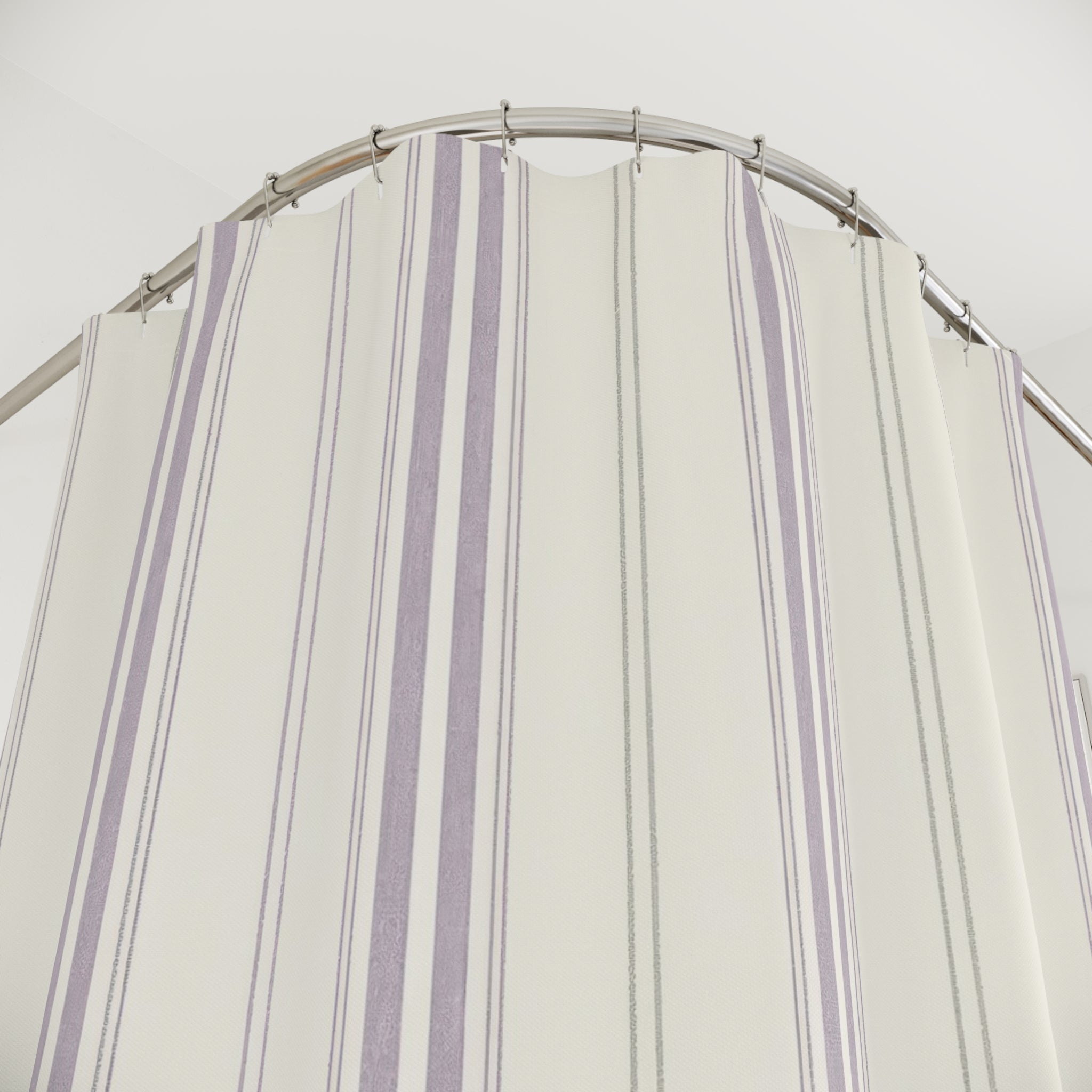 Lavender White Ticking Stripe Shower Curtain