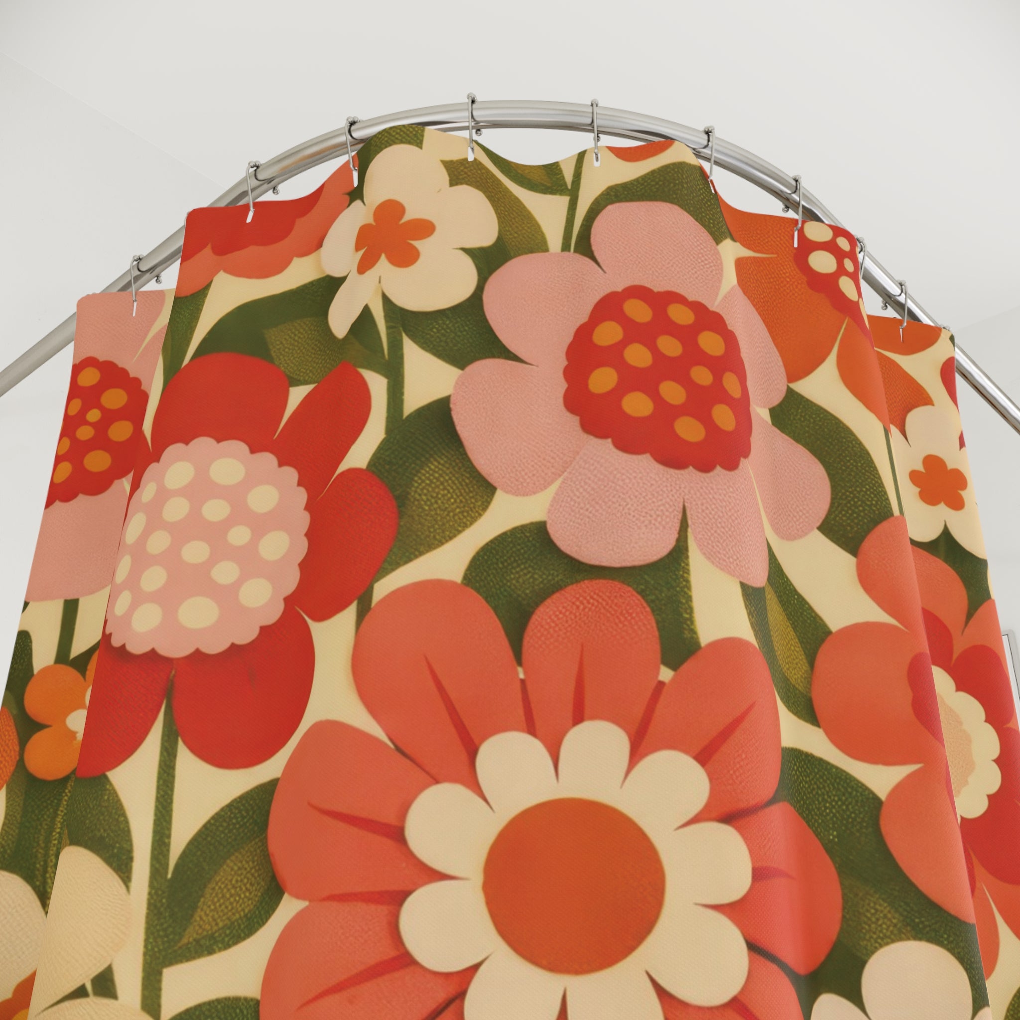 Retro Mod Flower Shower Curtain – Coral & Blush