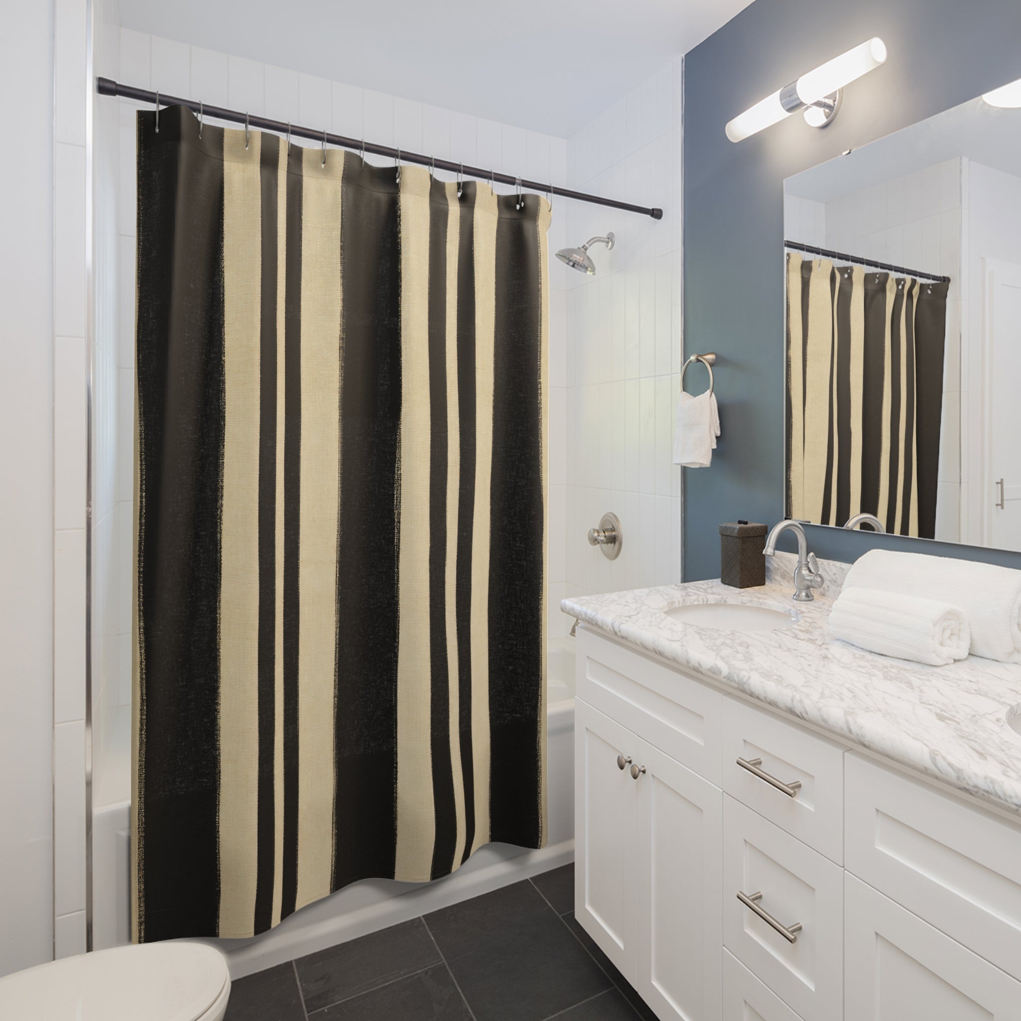 Cream Vertical Stripe Shower Curtain