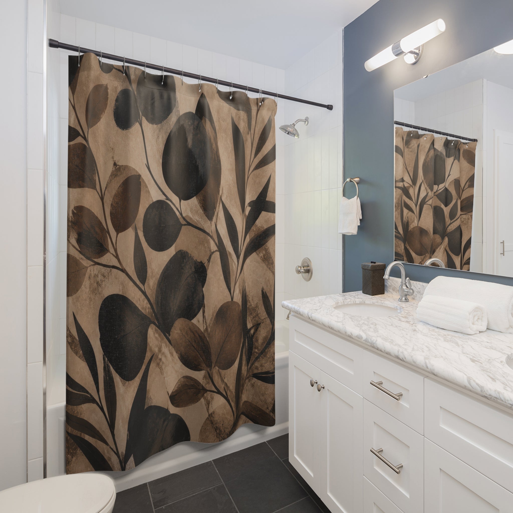 Black Brown Botanical Shower Curtain
