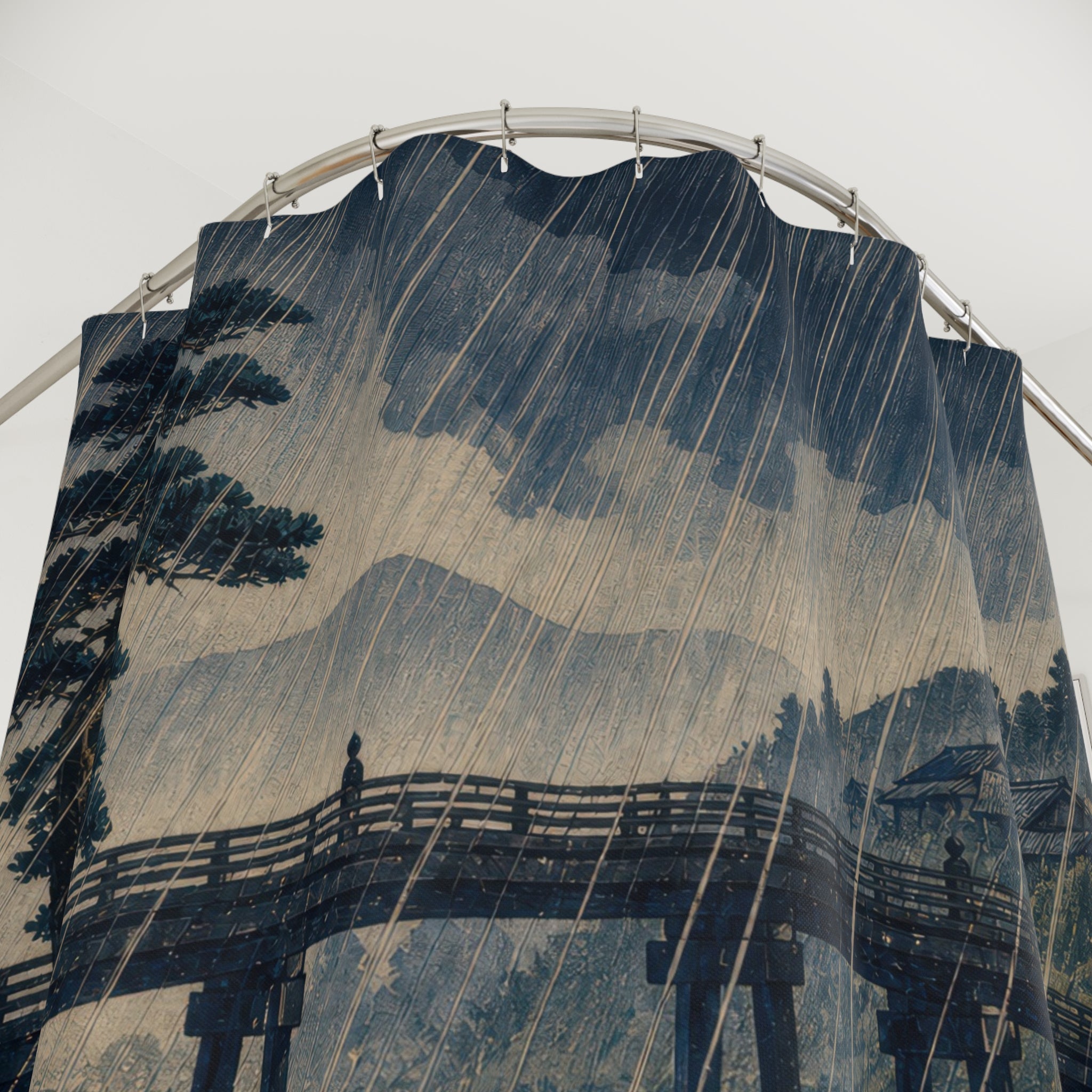 Bridge River Rain Print Shower Curtain