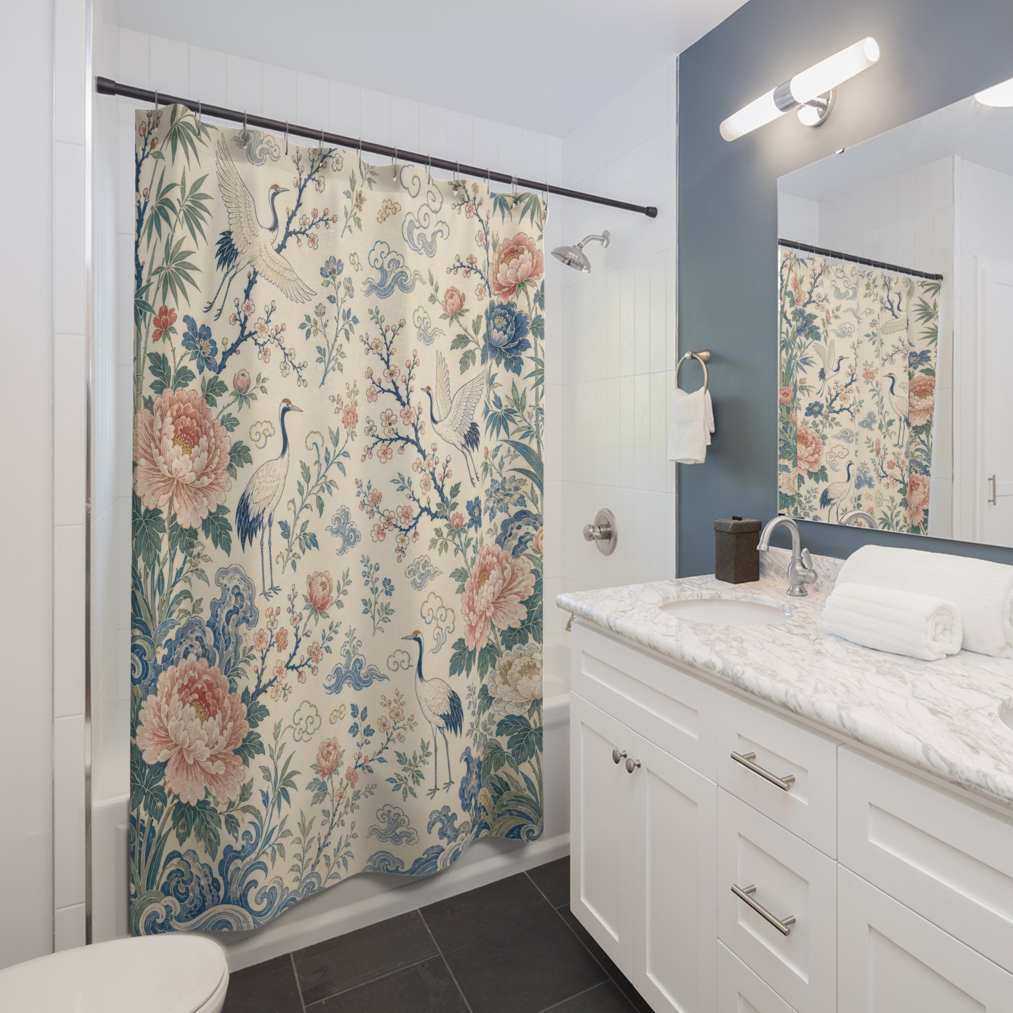 Chinoiserie Blue and White Shower Curtain: Chinoiserie Shower
