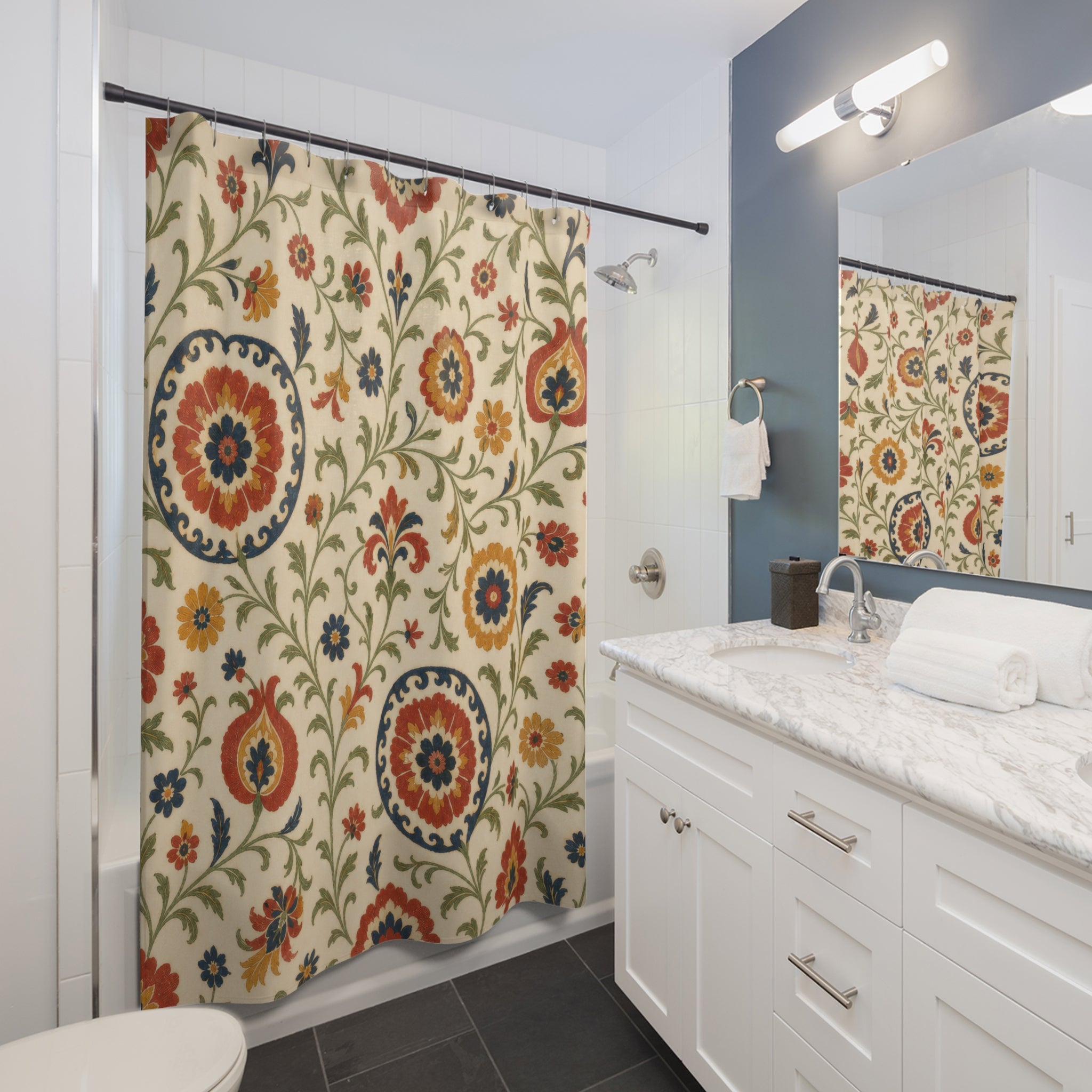 Suzani Folk Boho Floral Shower Curtain