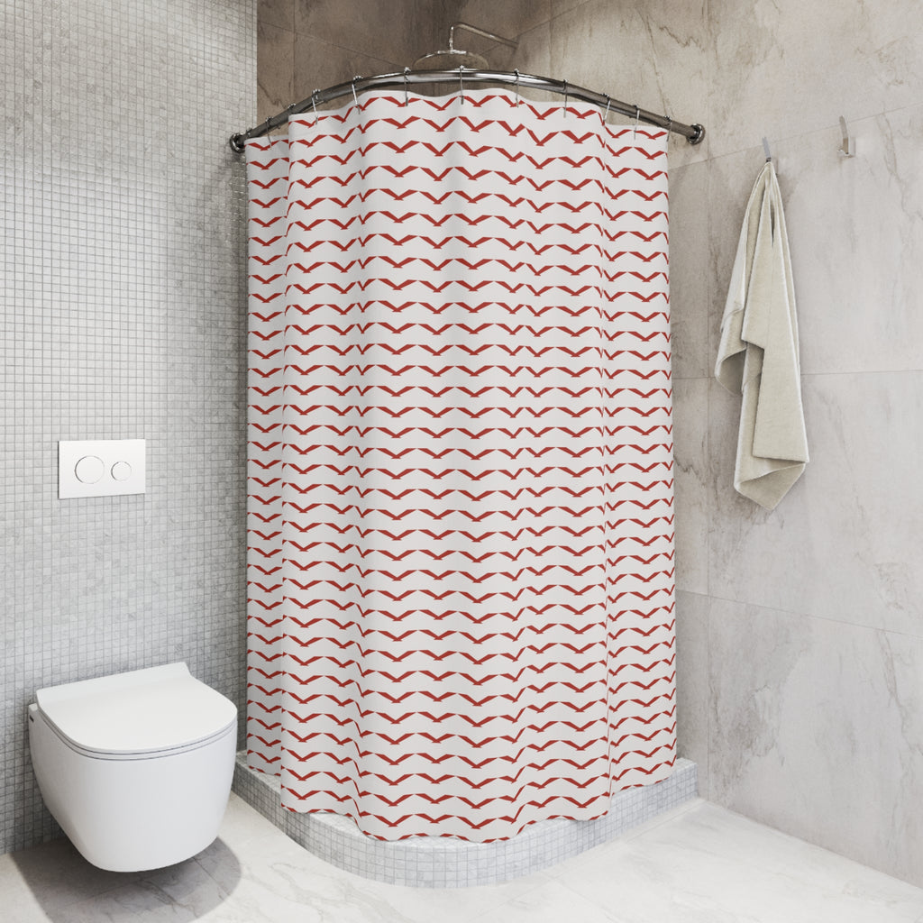 Red & White Chevron Shower Curtain – Bold V-Stripe