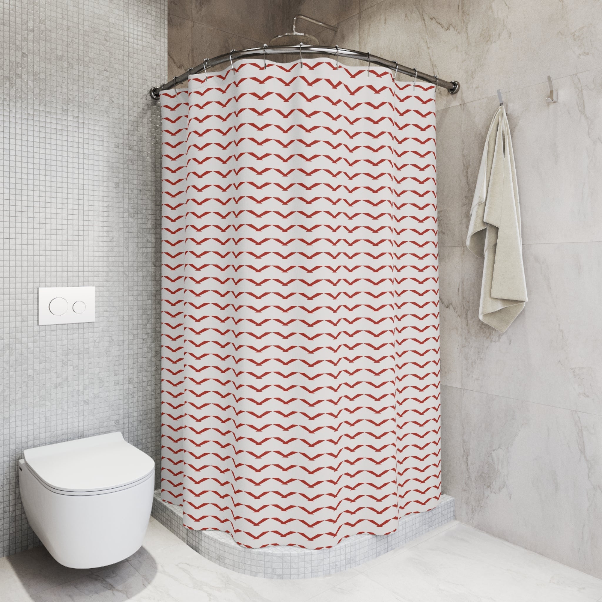 Red & White Chevron Shower Curtain – Bold V-Stripe