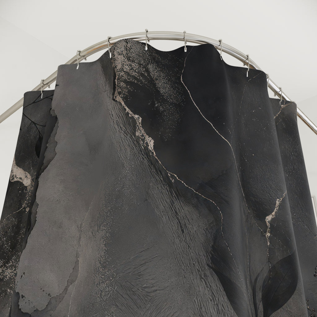 Dark Grey Shower Curtain: Abstract Charcoal Stone Pattern