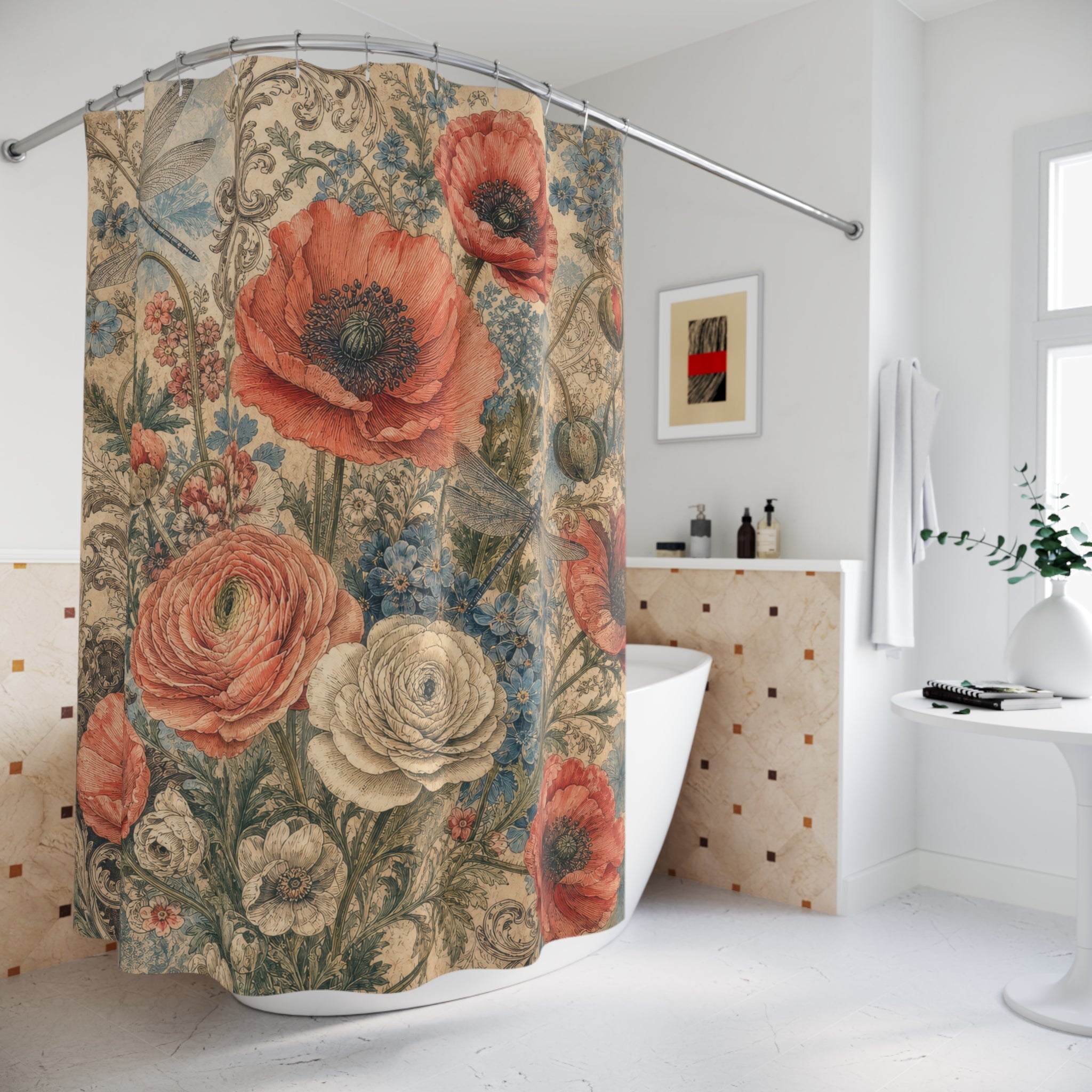 Floral Dragonfly Shower Curtain