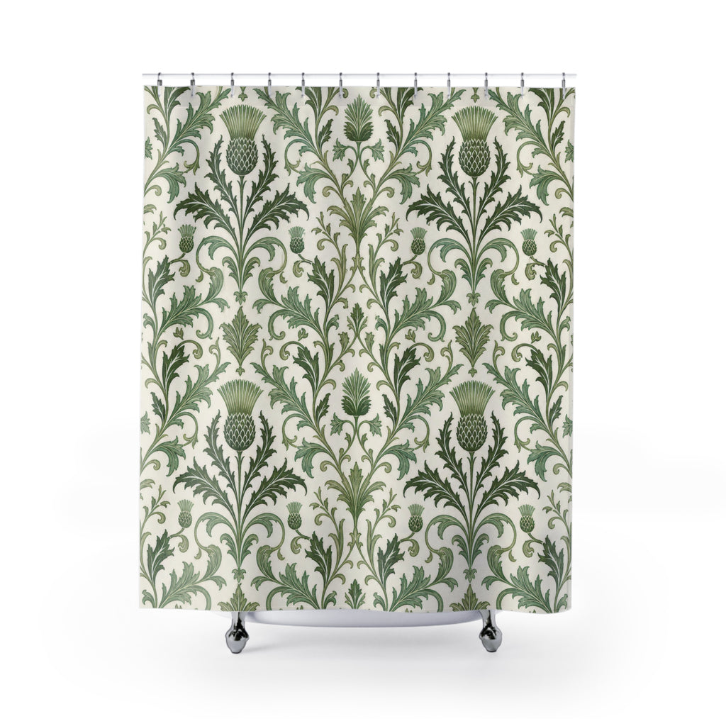 Botanical Damask Leaf Shower Curtain