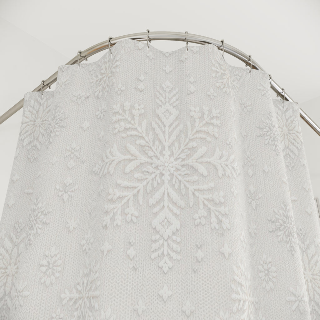 White Nordic Snowflake Shower Curtain