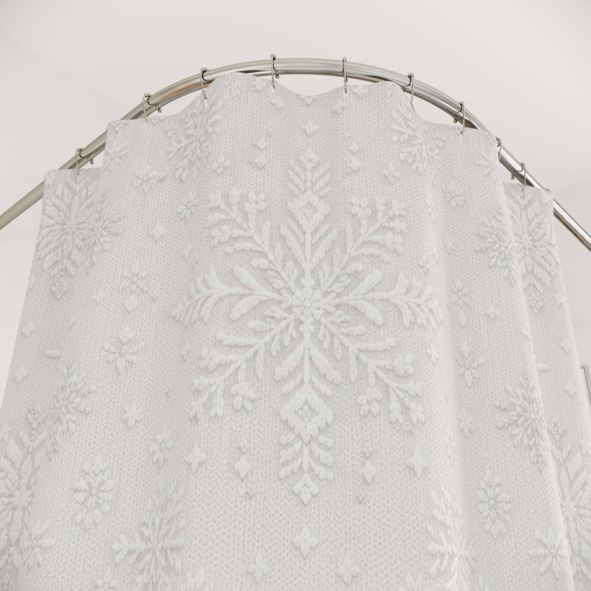 White Nordic Snowflake Shower Curtain