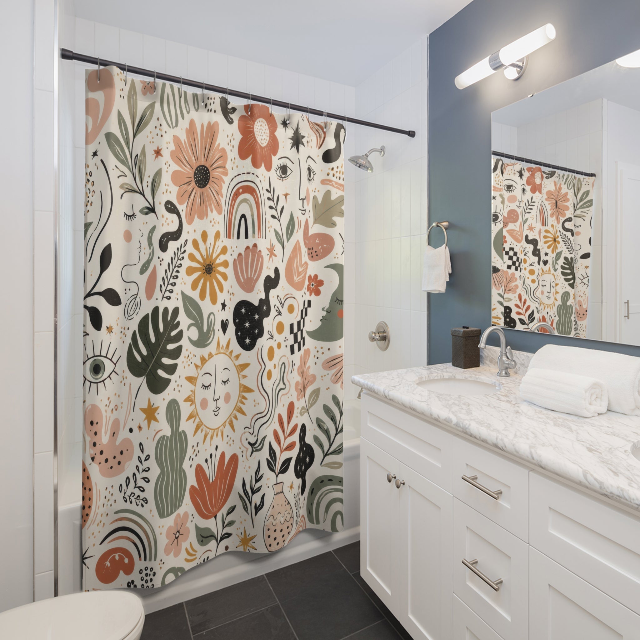 Boho Doodle Shower Curtain: Hand Drawn Floral