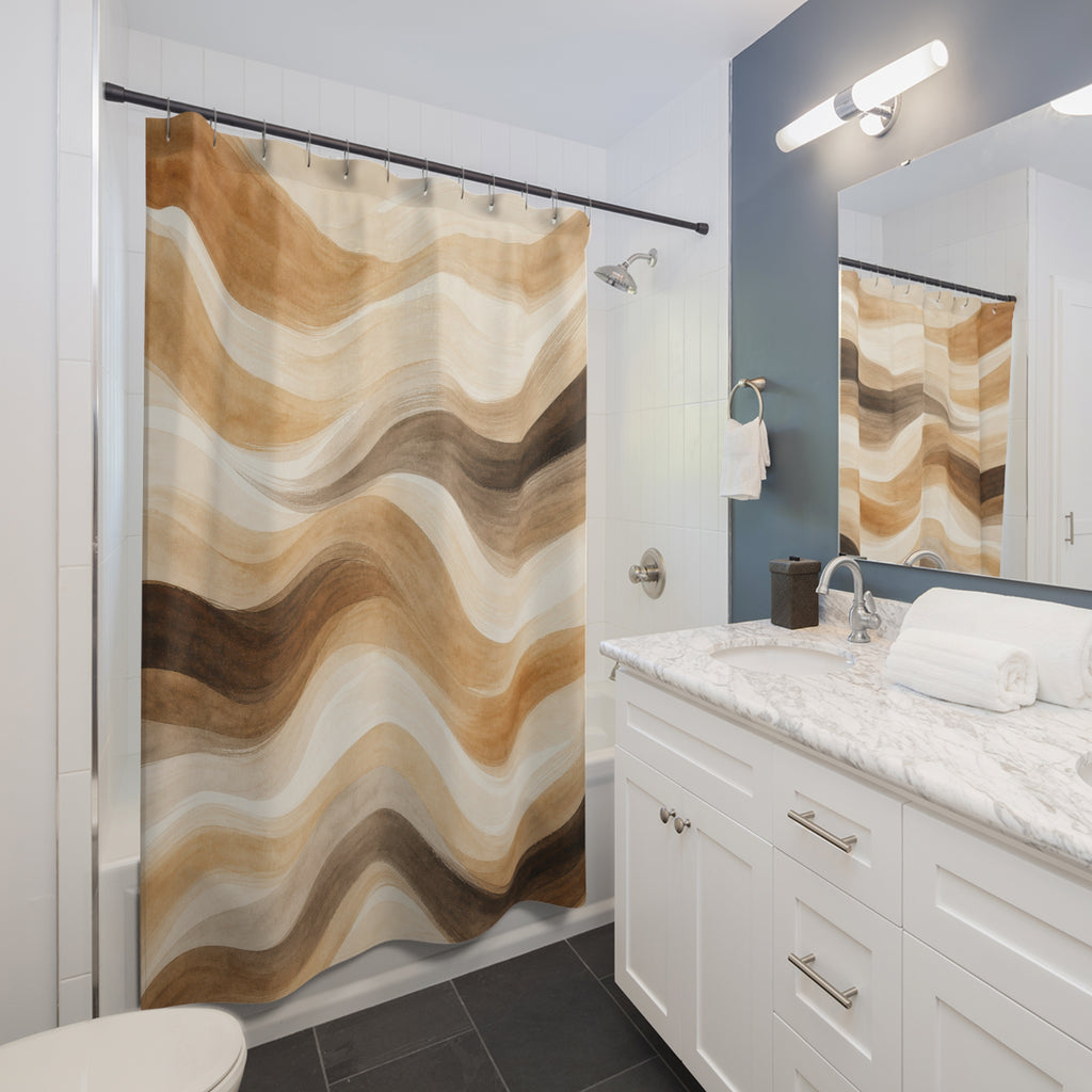 Brown Beige Wavy Stripe Shower Curtain