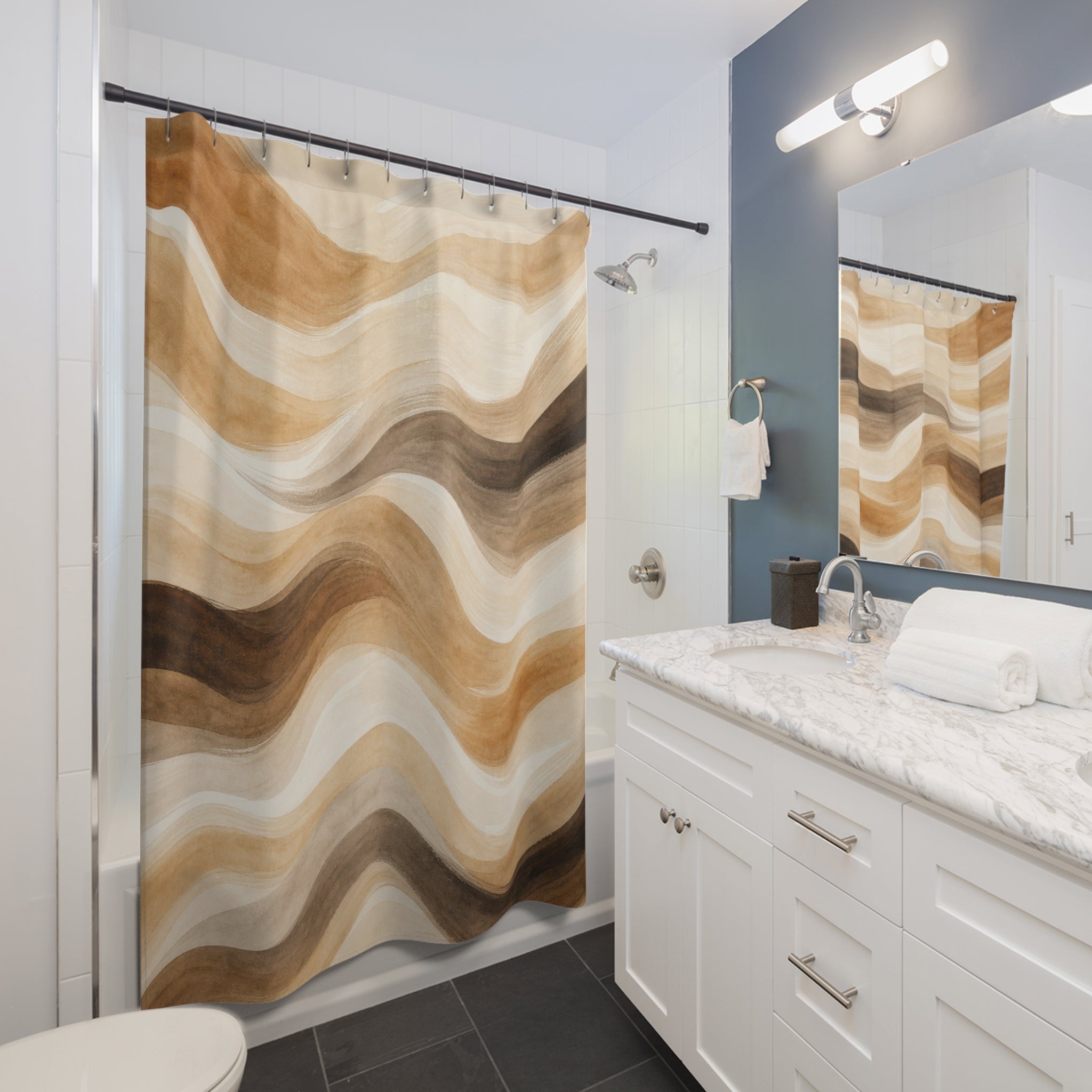 Brown Beige Wavy Stripe Shower Curtain