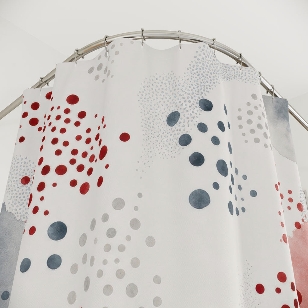 Red Gray Dot Abstract Watercolor Shower Curtain